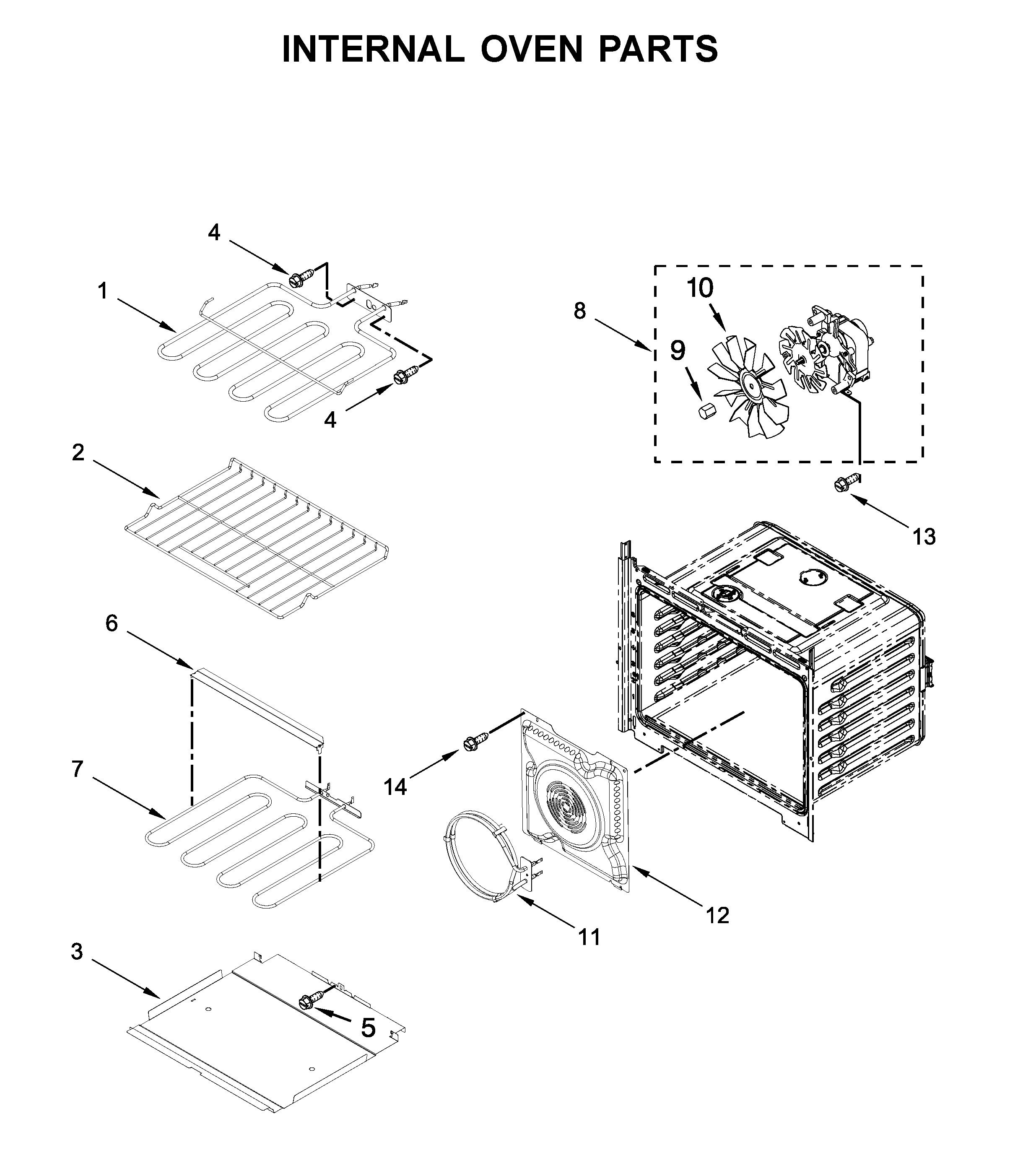 Whirlpool WOS72EC0HV02 internal oven parts diagram