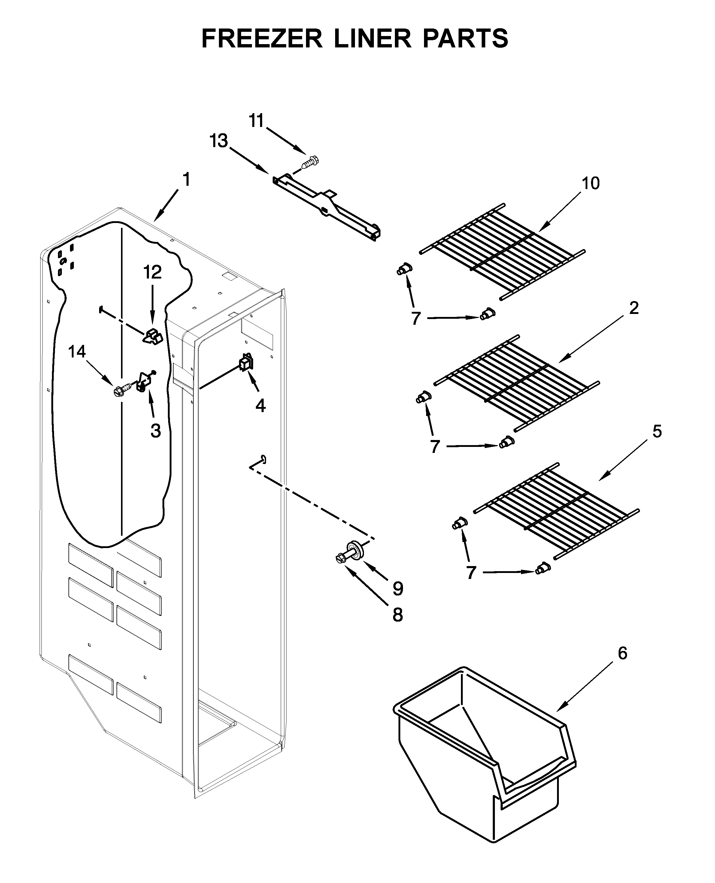 Whirlpool WRS331SDHM03 freezer liner parts diagram