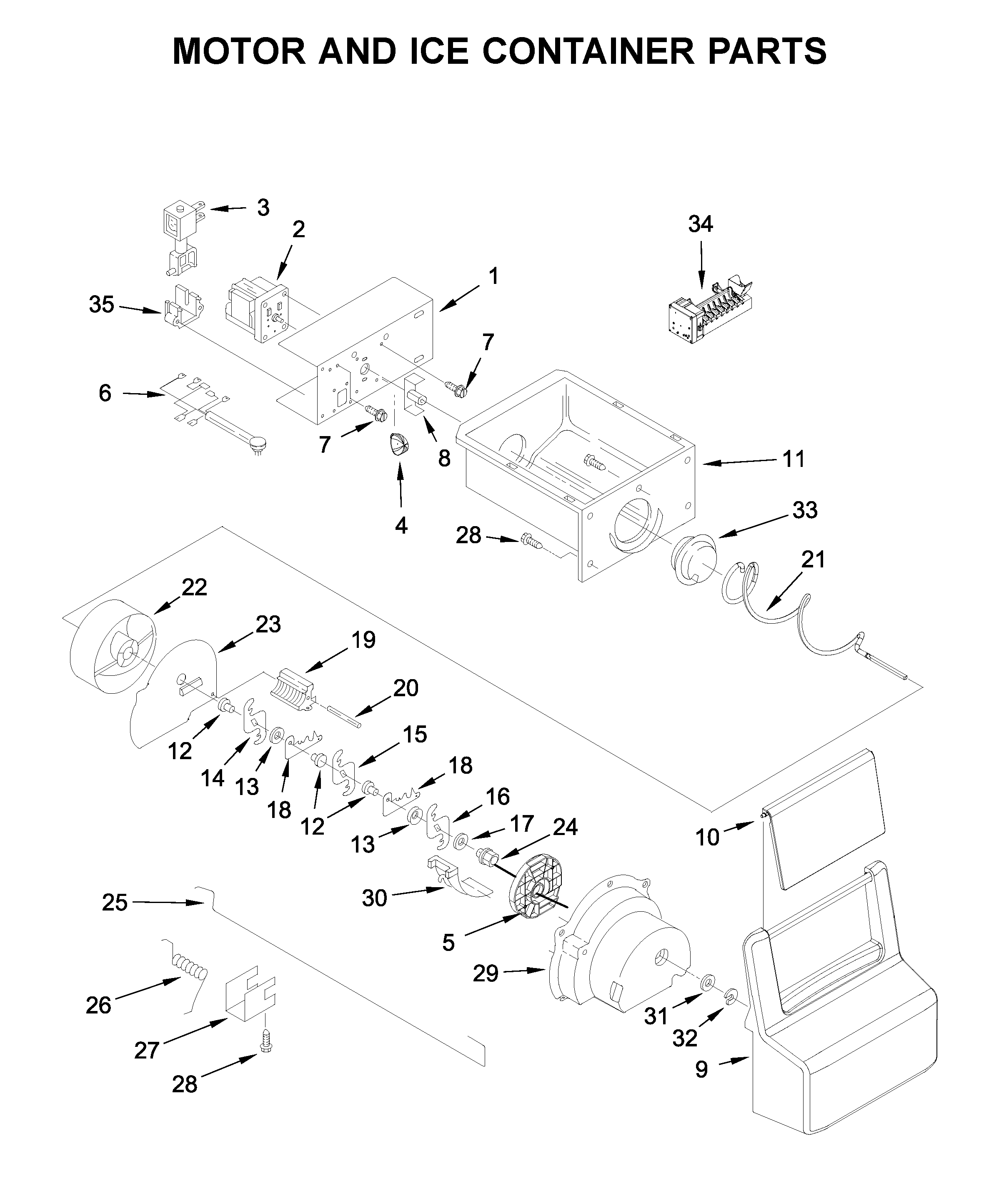 Whirlpool WRS331SDHM03 motor and ice container parts diagram