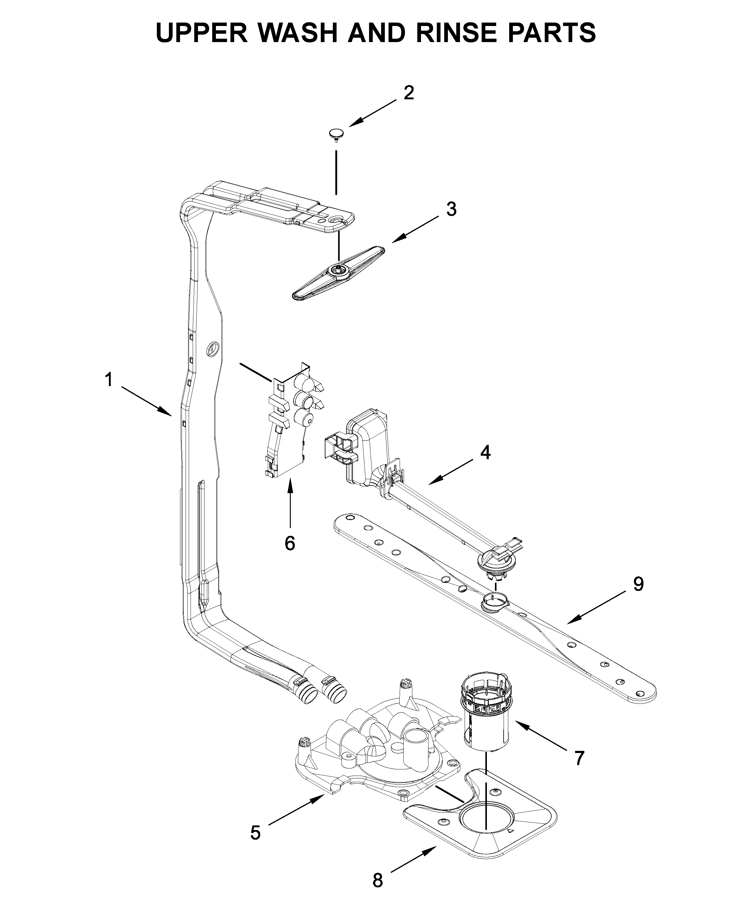 KitchenAid KDFE104KWH0 upper wash and rinse parts diagram