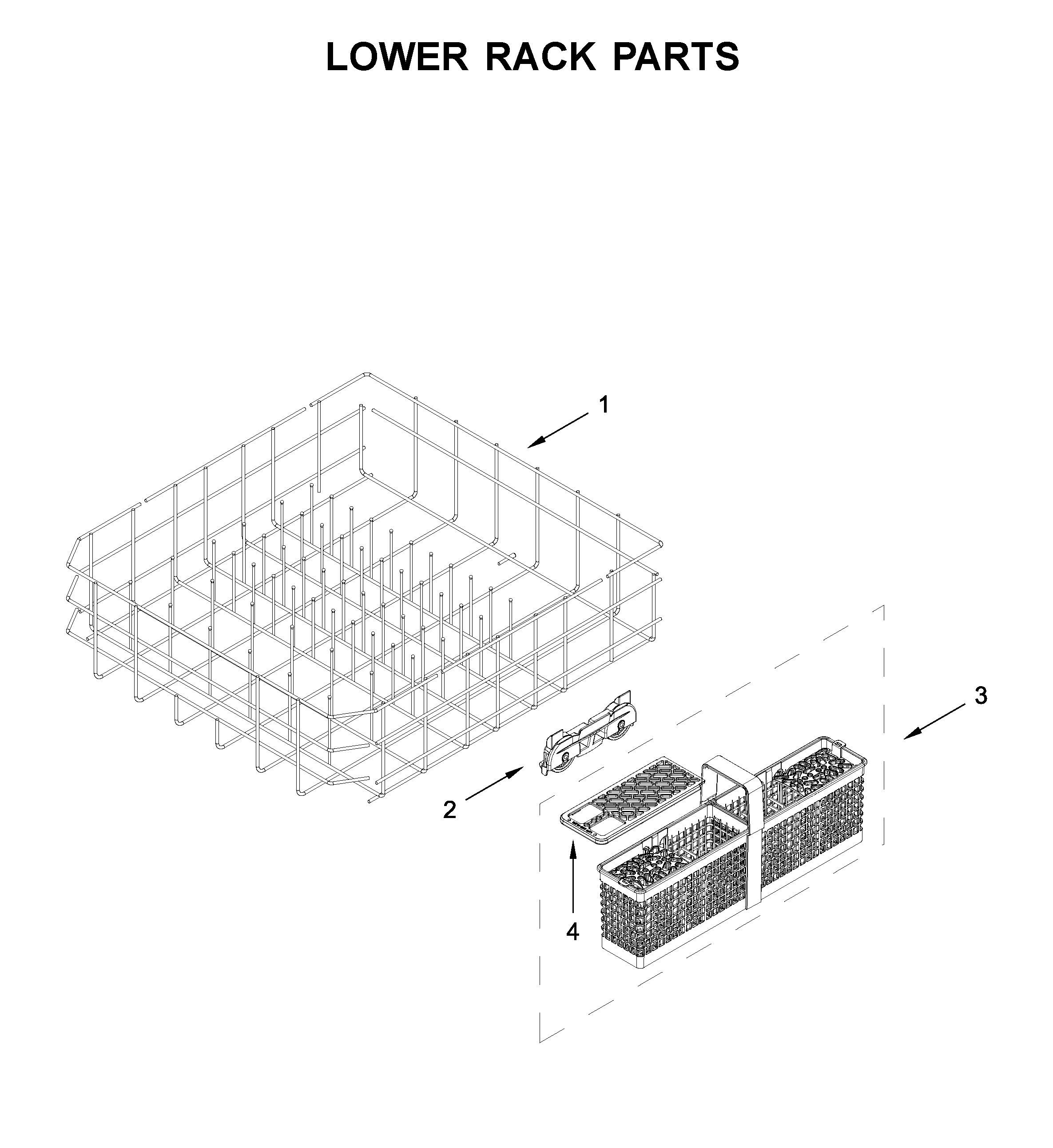 KitchenAid KDFE104KWH0 lower rack parts diagram