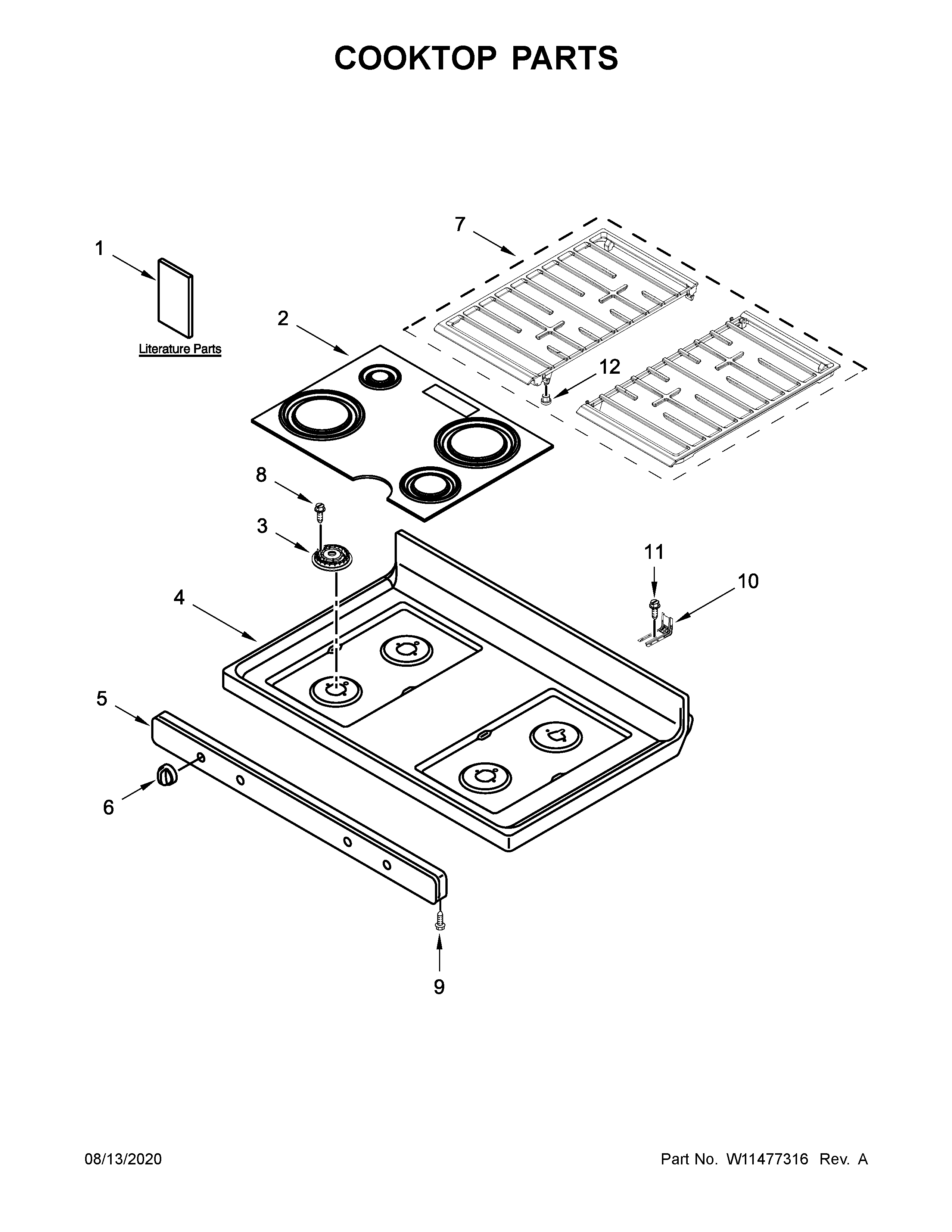 Whirlpool WFG515S0JB1 cooktop parts diagram