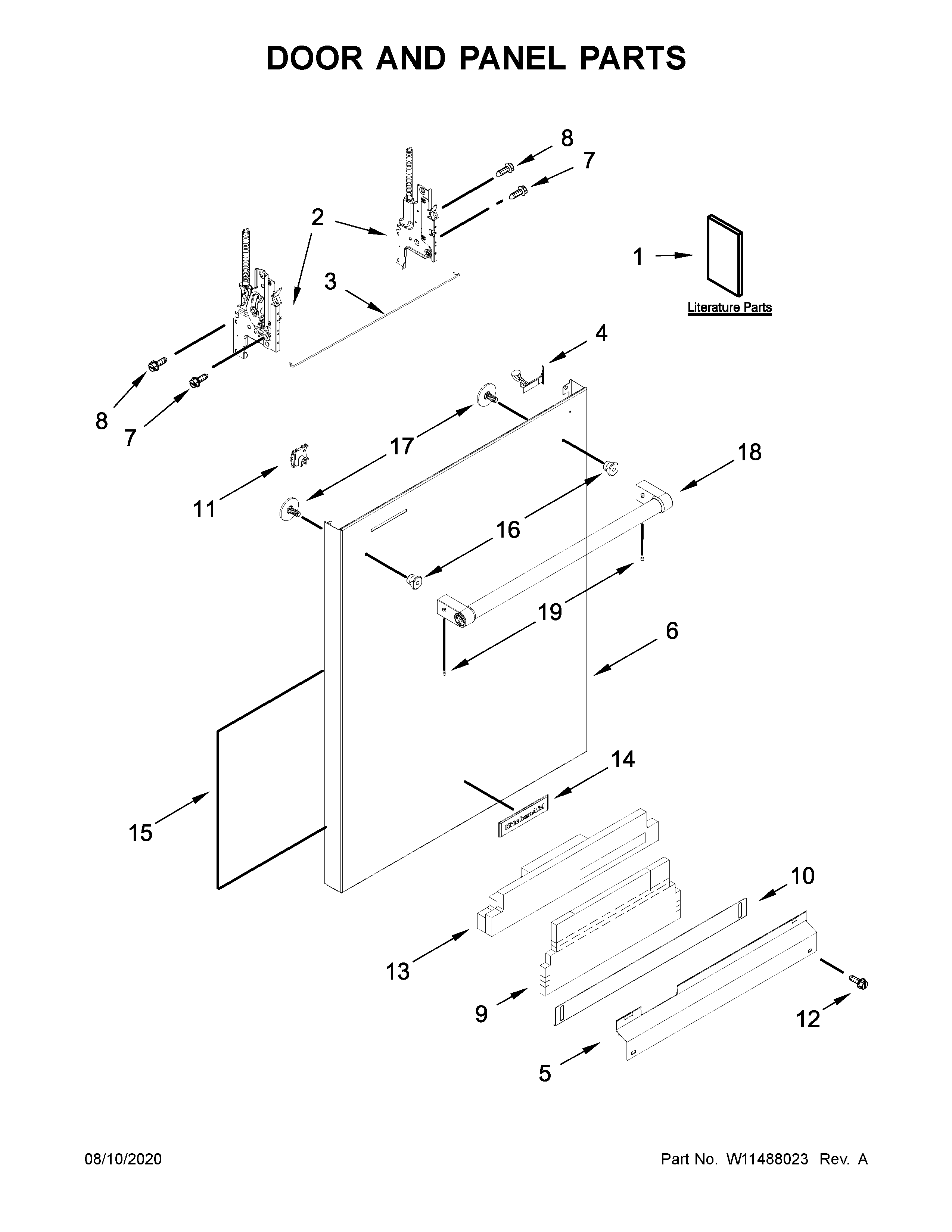 KitchenAid KDTE204KBS0 door and panel parts diagram
