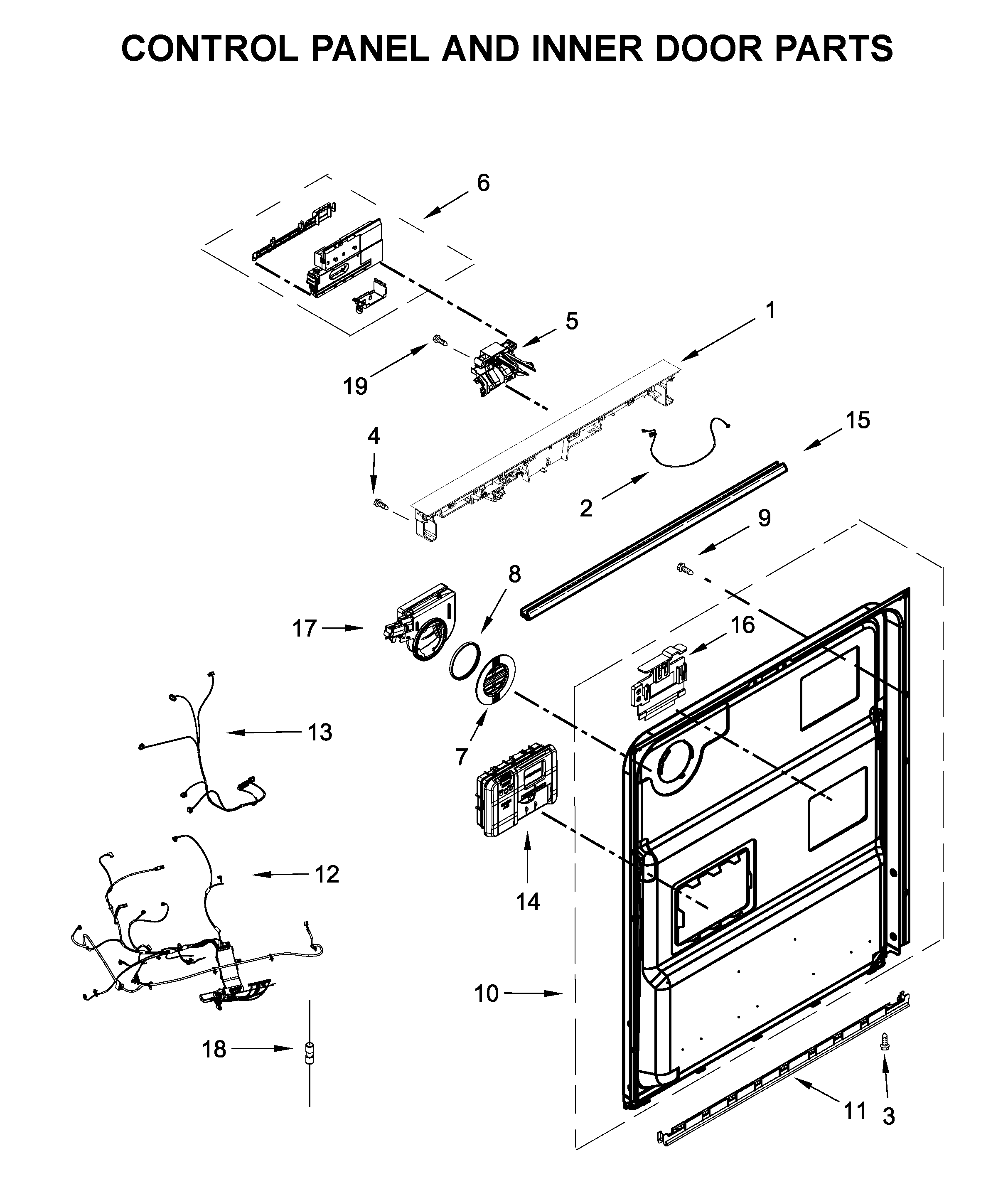 KitchenAid KDTE204KBS0 control panel and inner door parts diagram