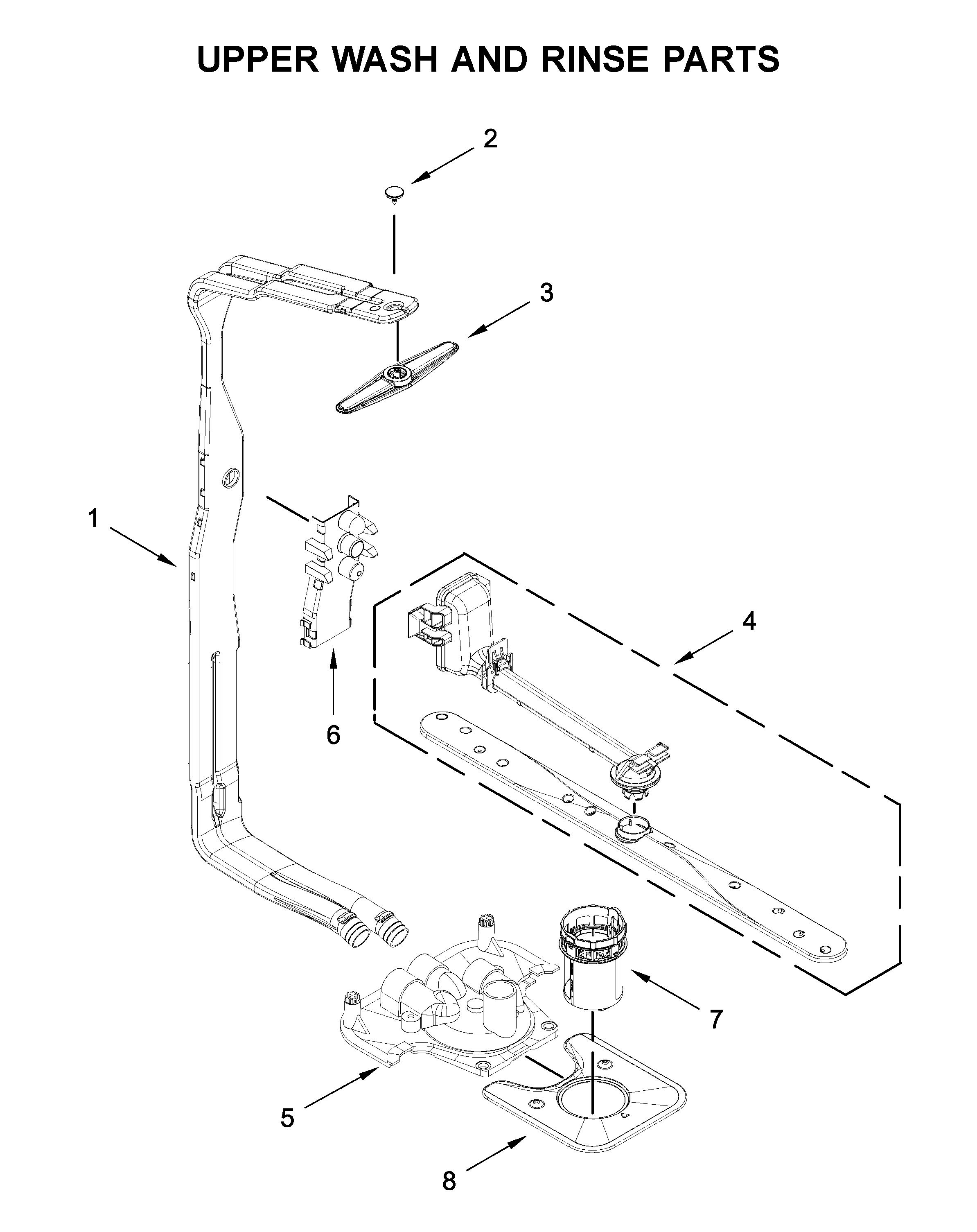 KitchenAid KDTE204KBS0 upper wash and rinse parts diagram