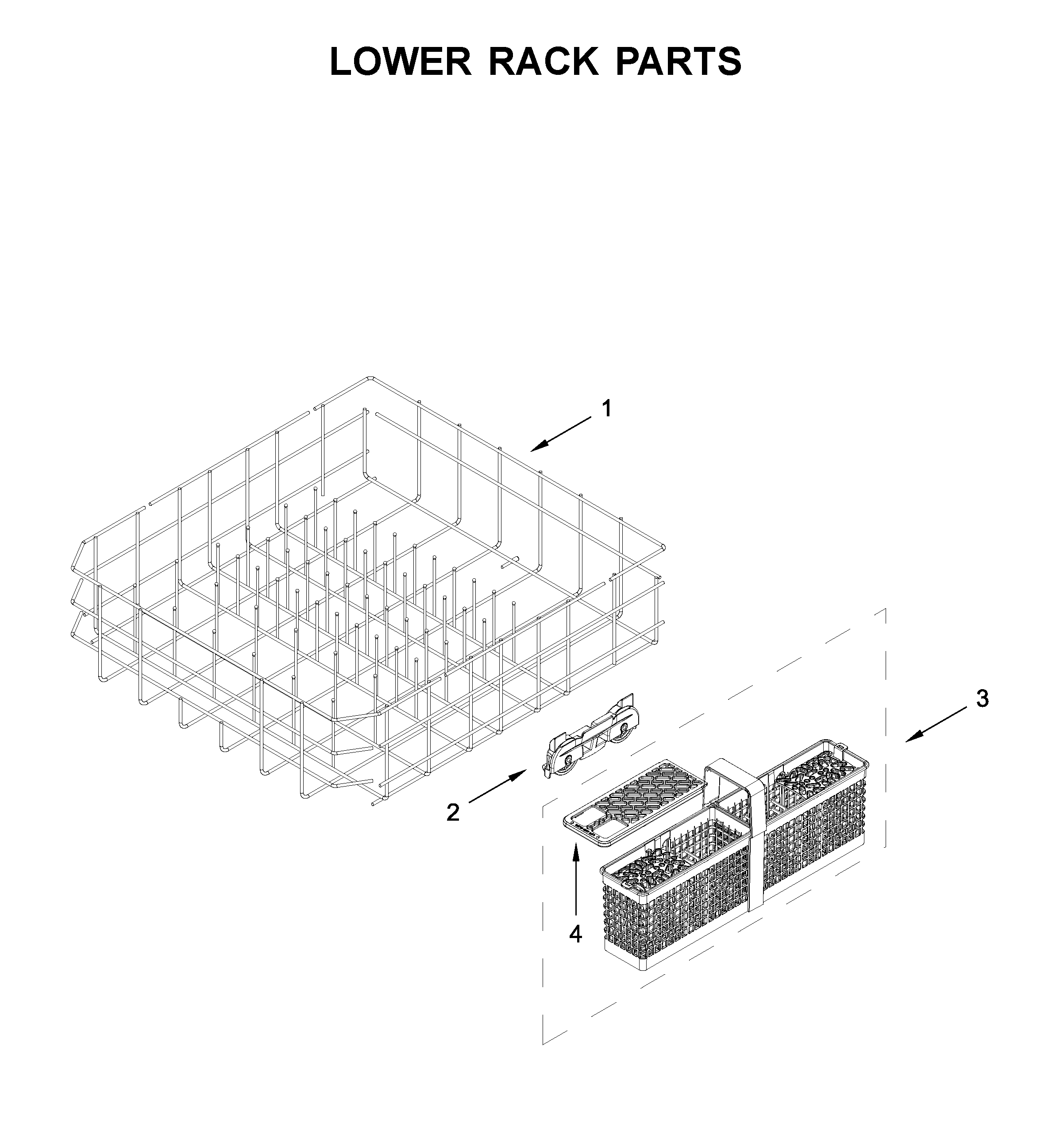 KitchenAid KDTE204KBS0 lower rack parts diagram