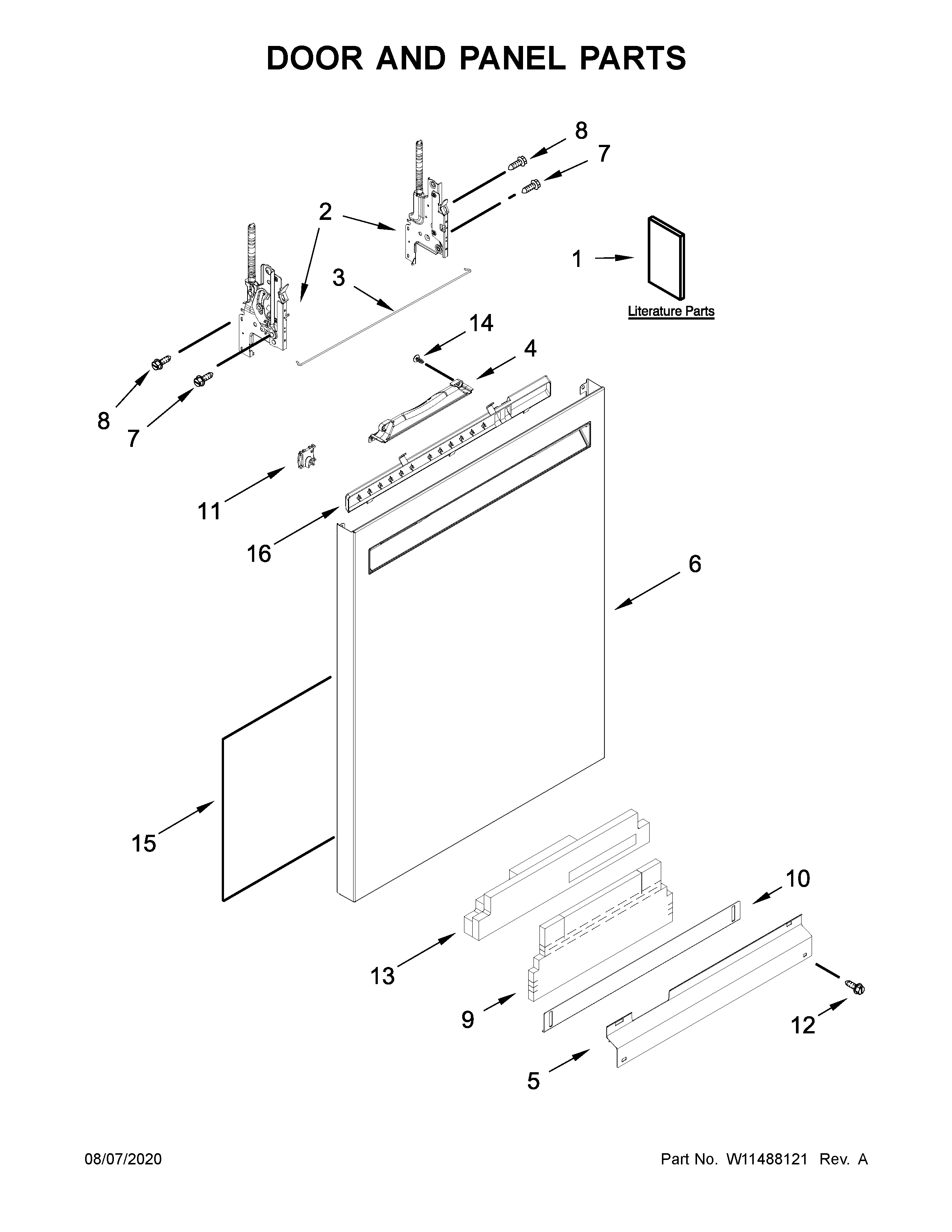 KitchenAid KDFE204KBS0 door and panel parts diagram