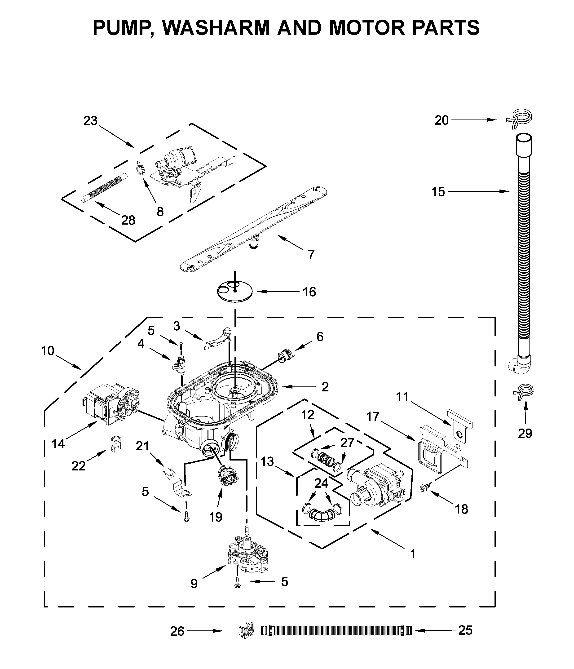KitchenAid KDFE204KBS0 pump, washarm and motor parts diagram