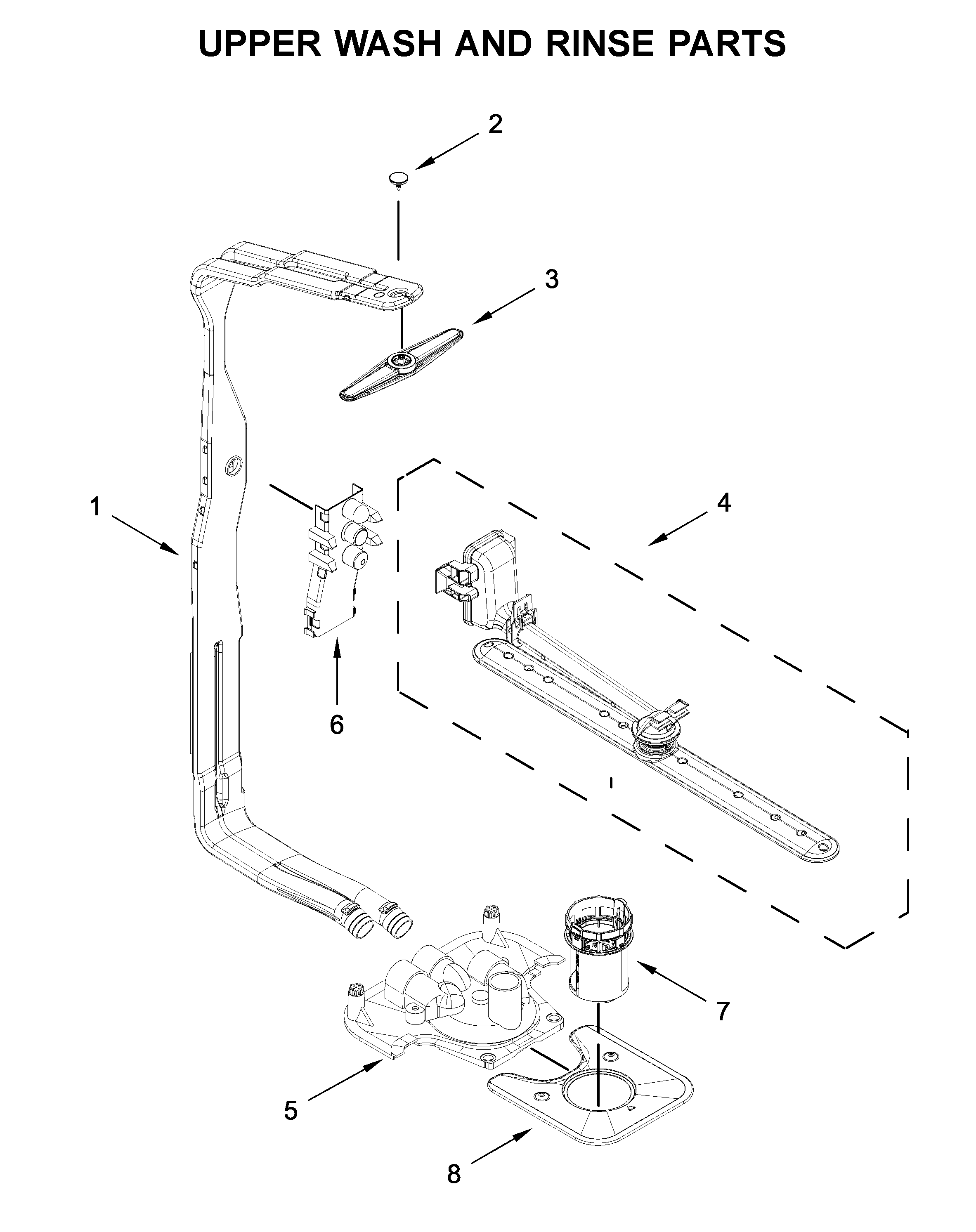 KitchenAid KDFE204KBS0 upper wash and rinse parts diagram