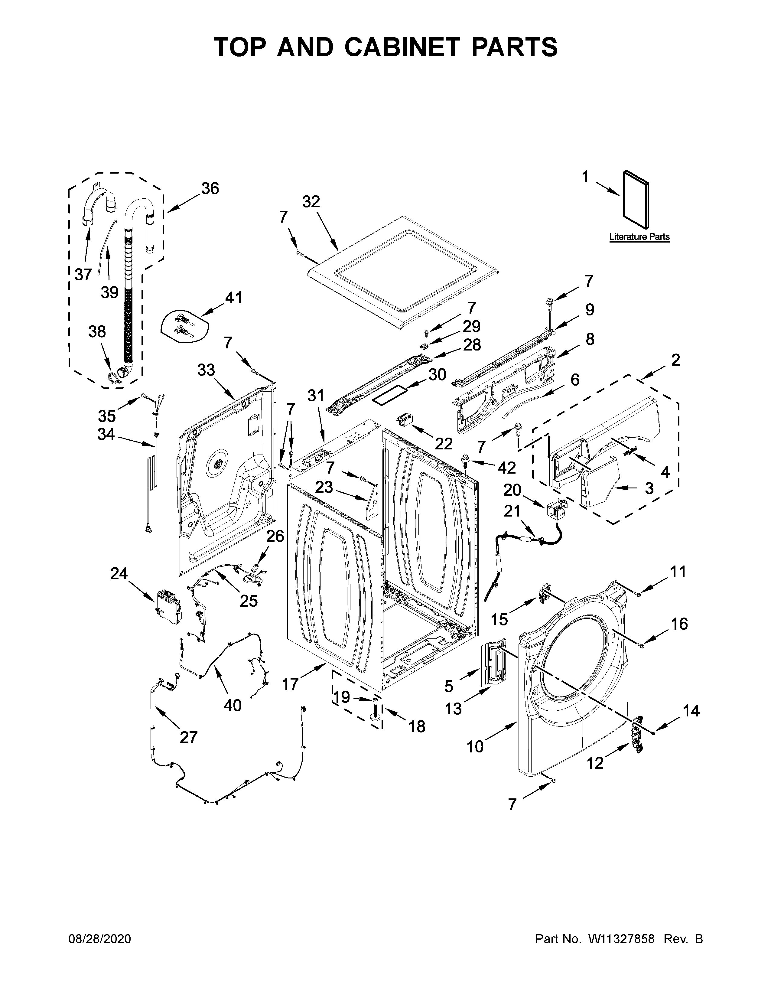 Whirlpool WFW9620HBK0 top and cabinet parts diagram