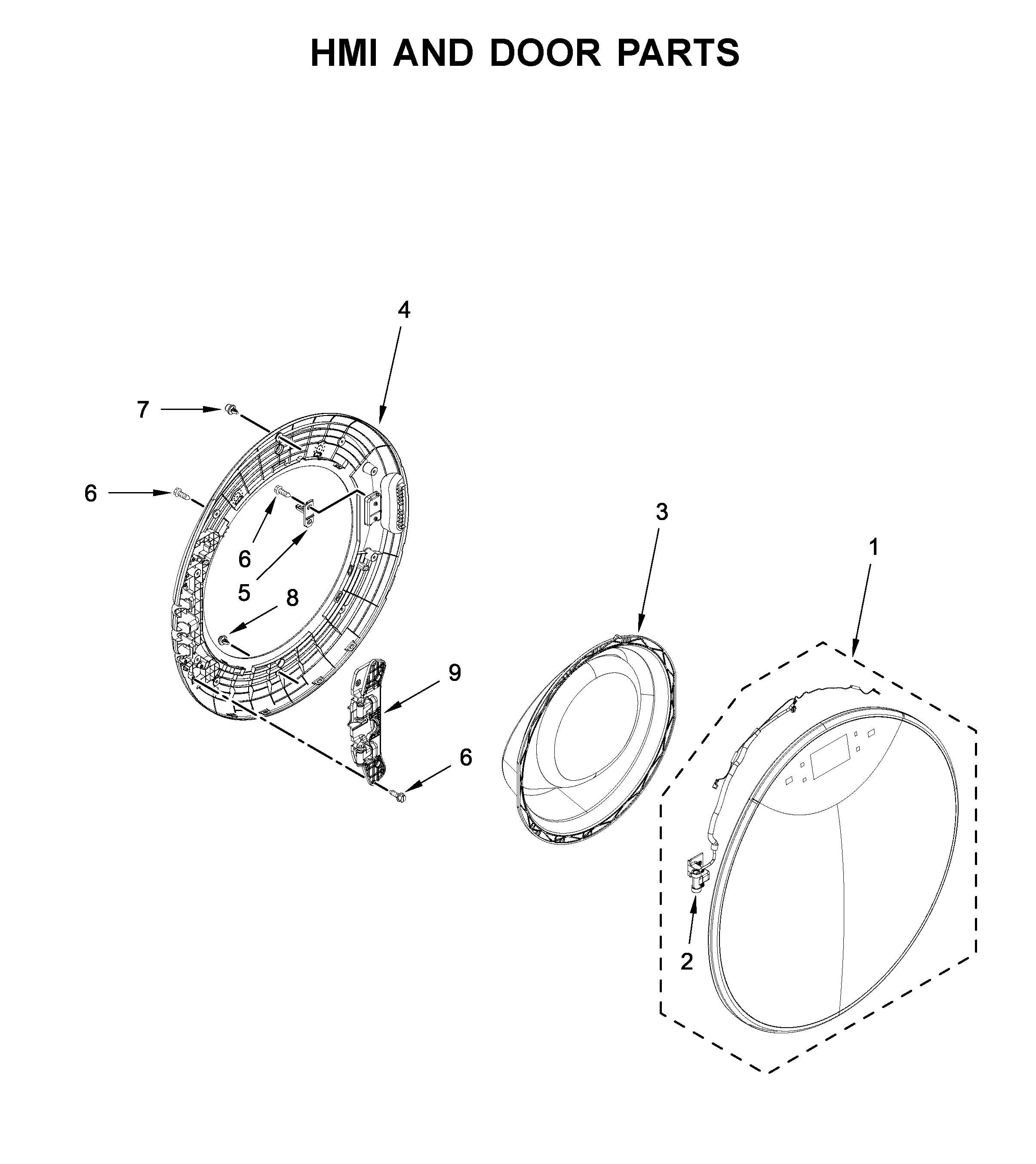 Whirlpool WFW9620HBK0 hmi and door parts diagram
