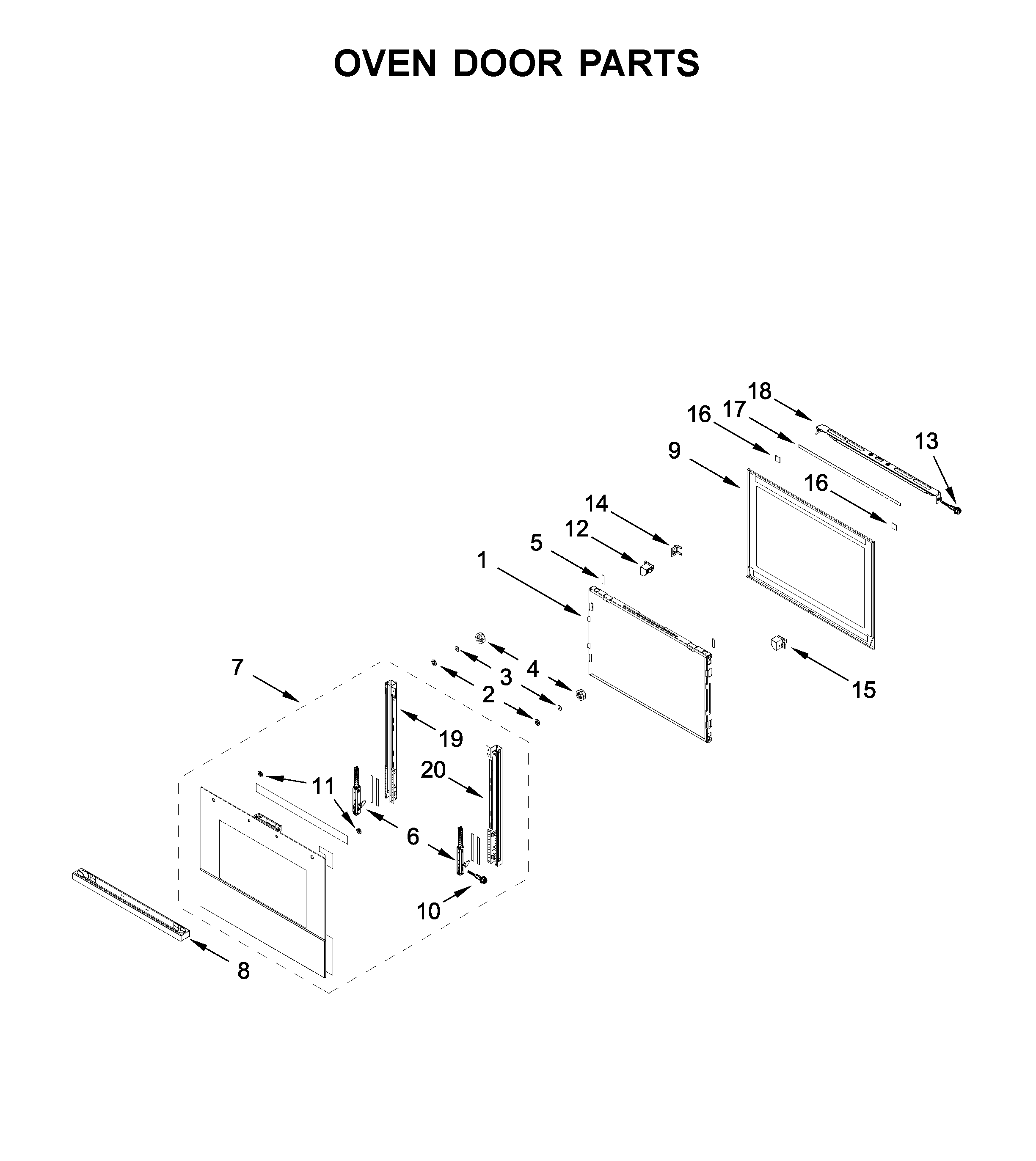 Jenn-Air JJW3430IM01 oven door parts diagram