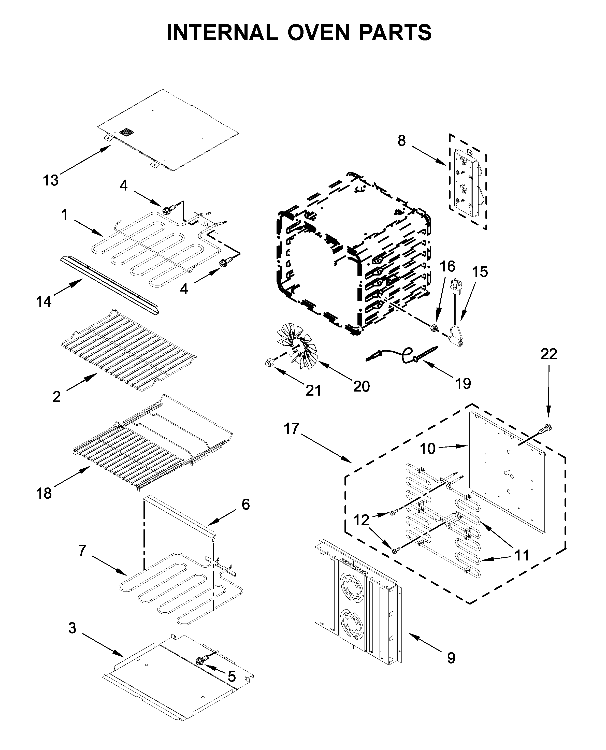 Jenn-Air JJW3430IM01 internal oven parts diagram