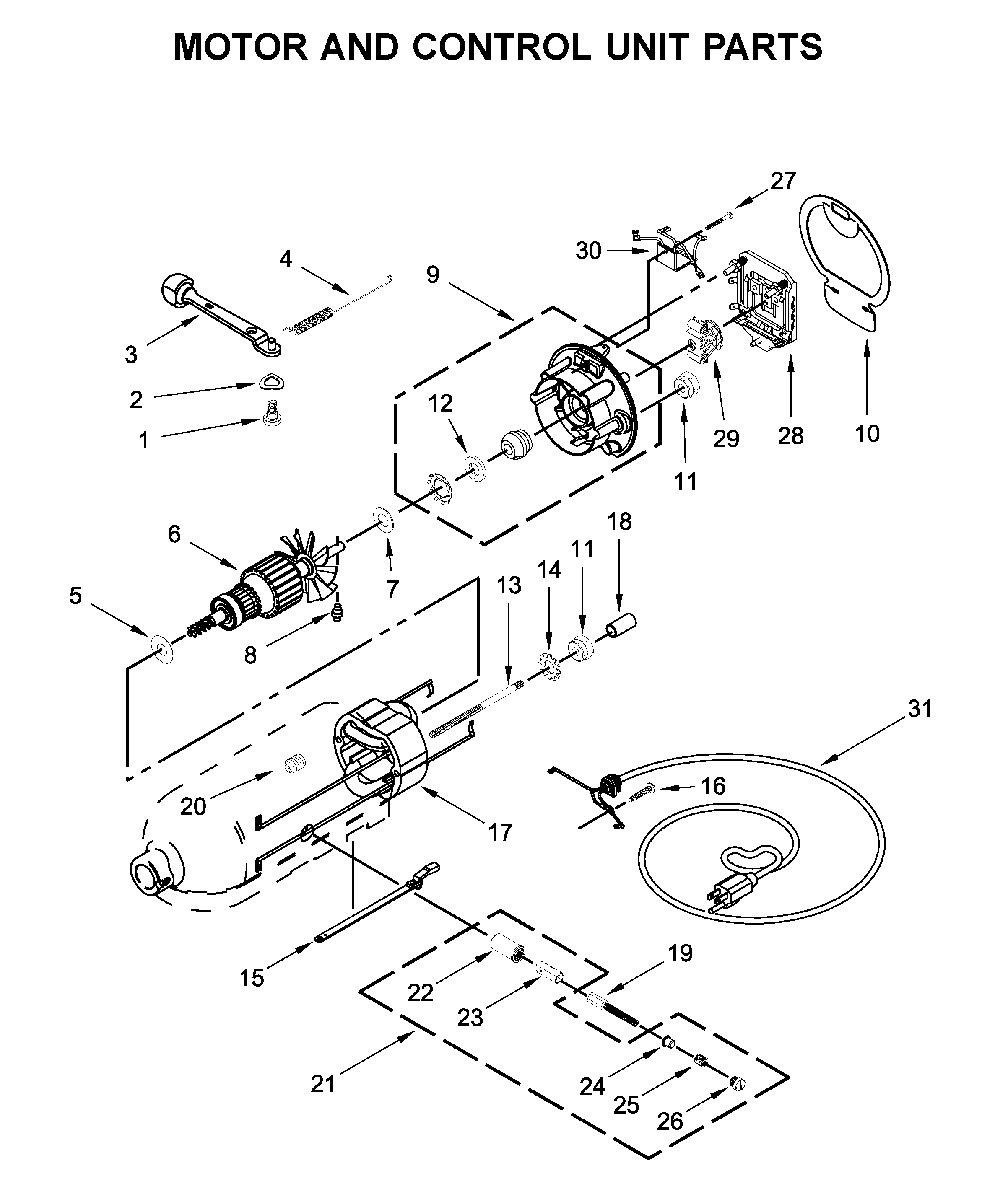 KitchenAid KSM153PSQER0 motor and control unit parts diagram