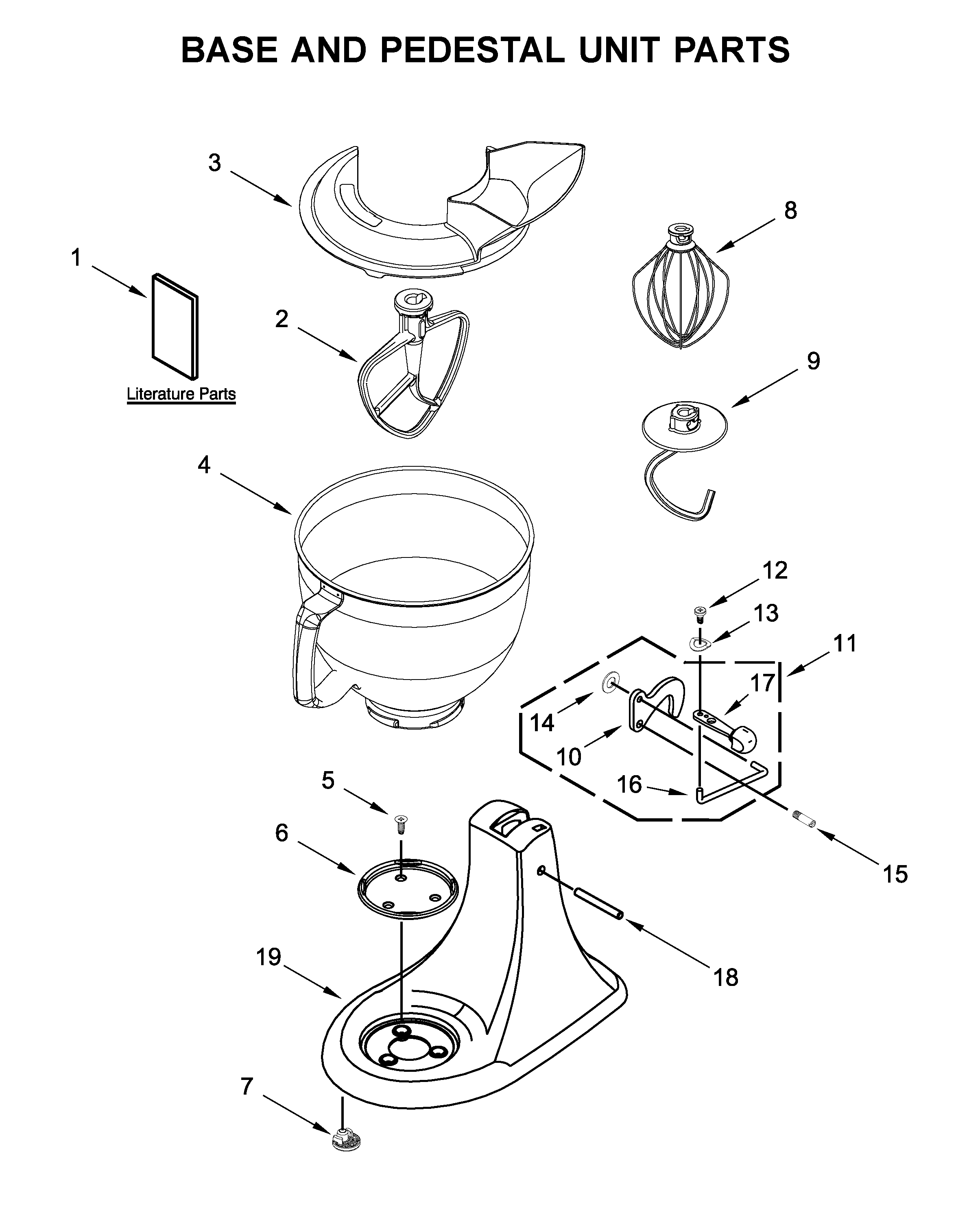 KitchenAid KSM153PSQTG0 base and pedestal unit parts diagram
