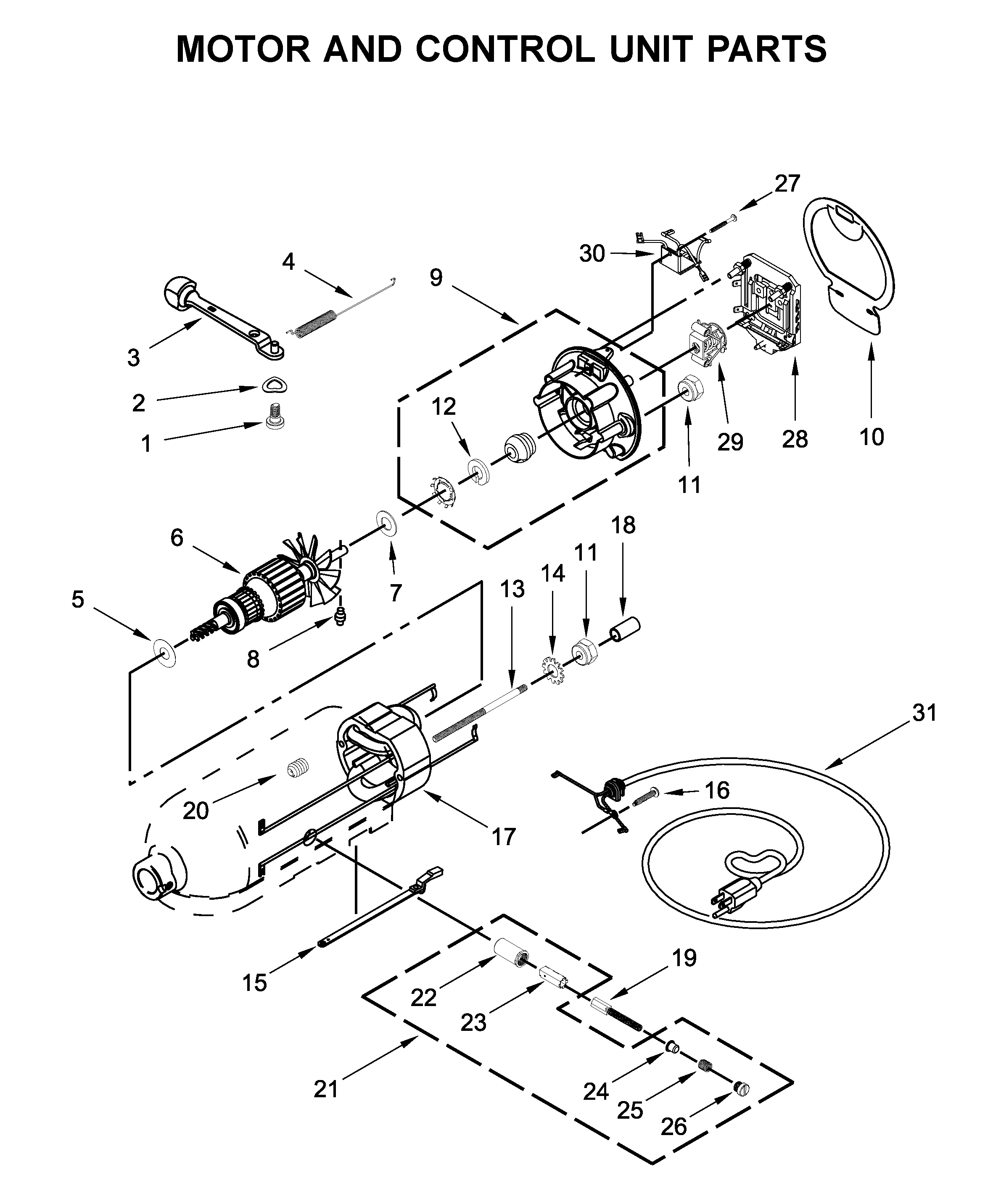 KitchenAid KSM153PSQTG0 motor and control unit parts diagram