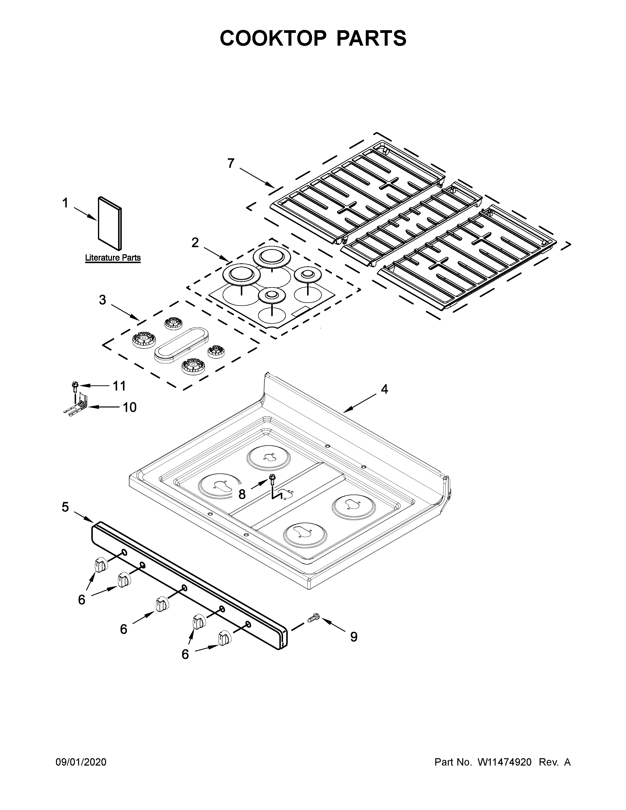 Whirlpool WFG525S0JV1 cooktop parts diagram