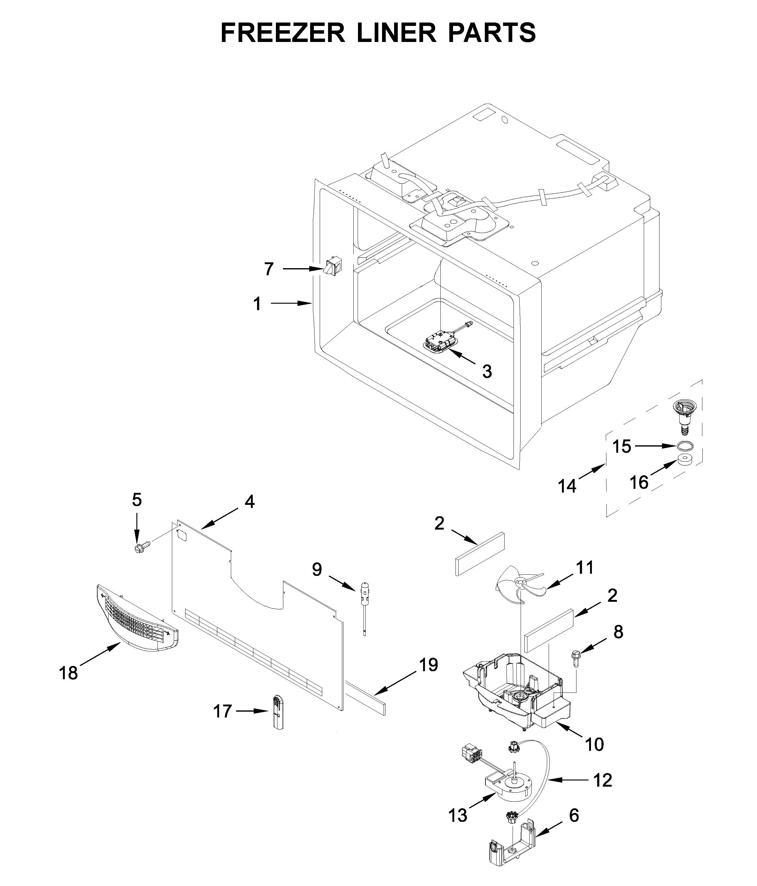 KitchenAid KRMF706ESS04 freezer liner parts diagram