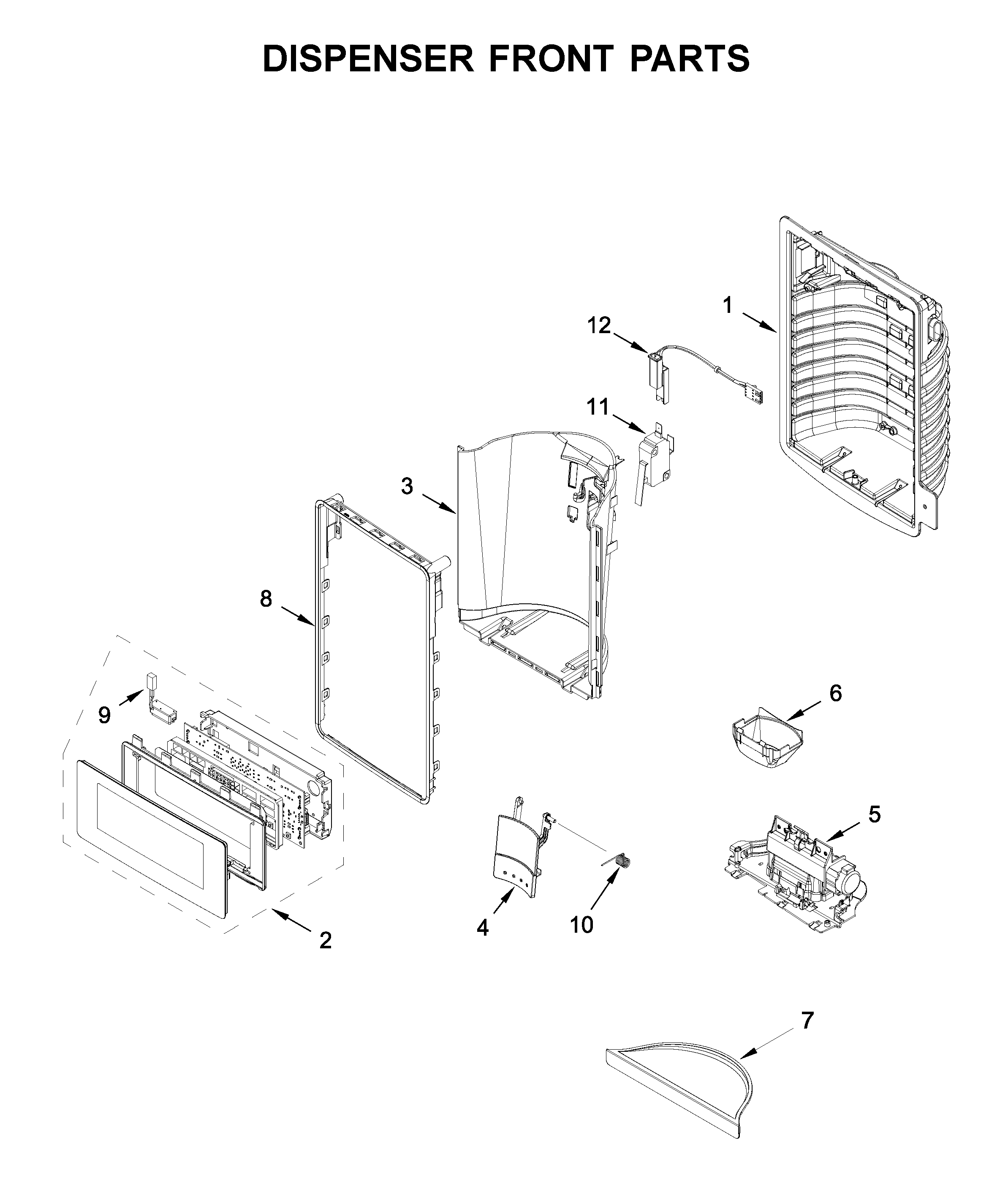KitchenAid KRMF706ESS04 dispenser front parts diagram