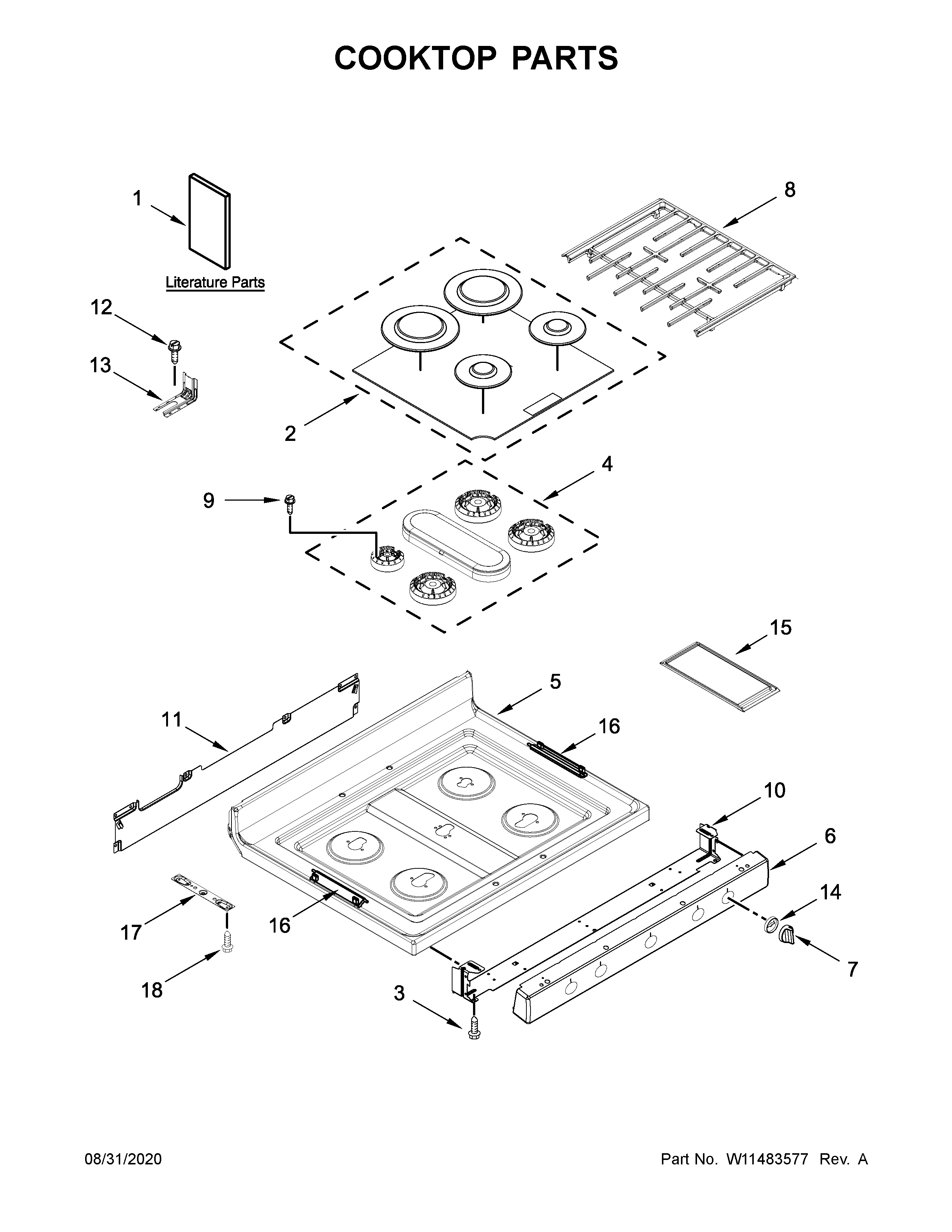 Whirlpool WFG975H0HV1 cooktop parts diagram