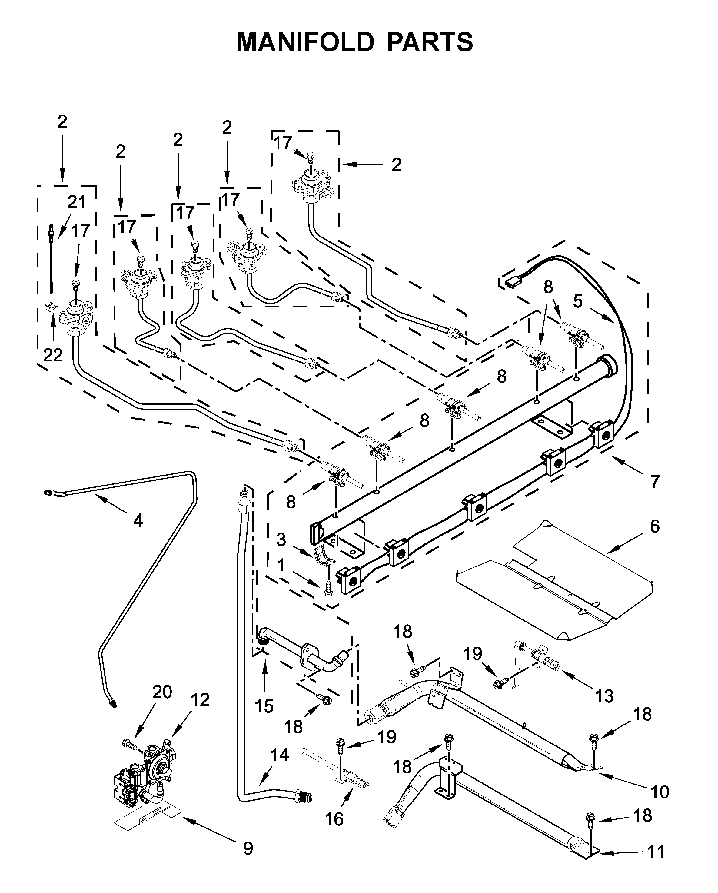 KitchenAid KFGG500EWH3 manifold parts diagram