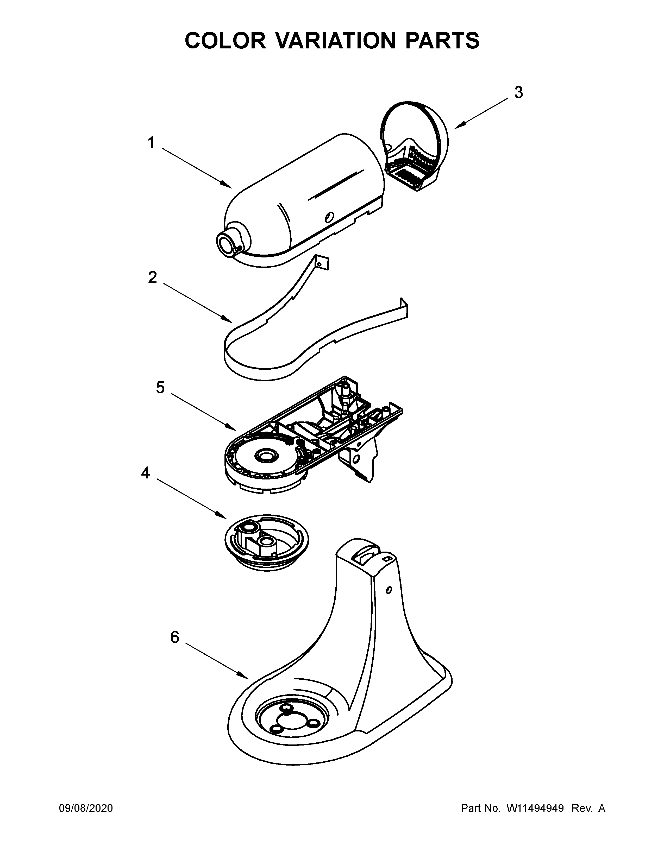 KitchenAid KSM154GBQ4HT0 color variation parts diagram