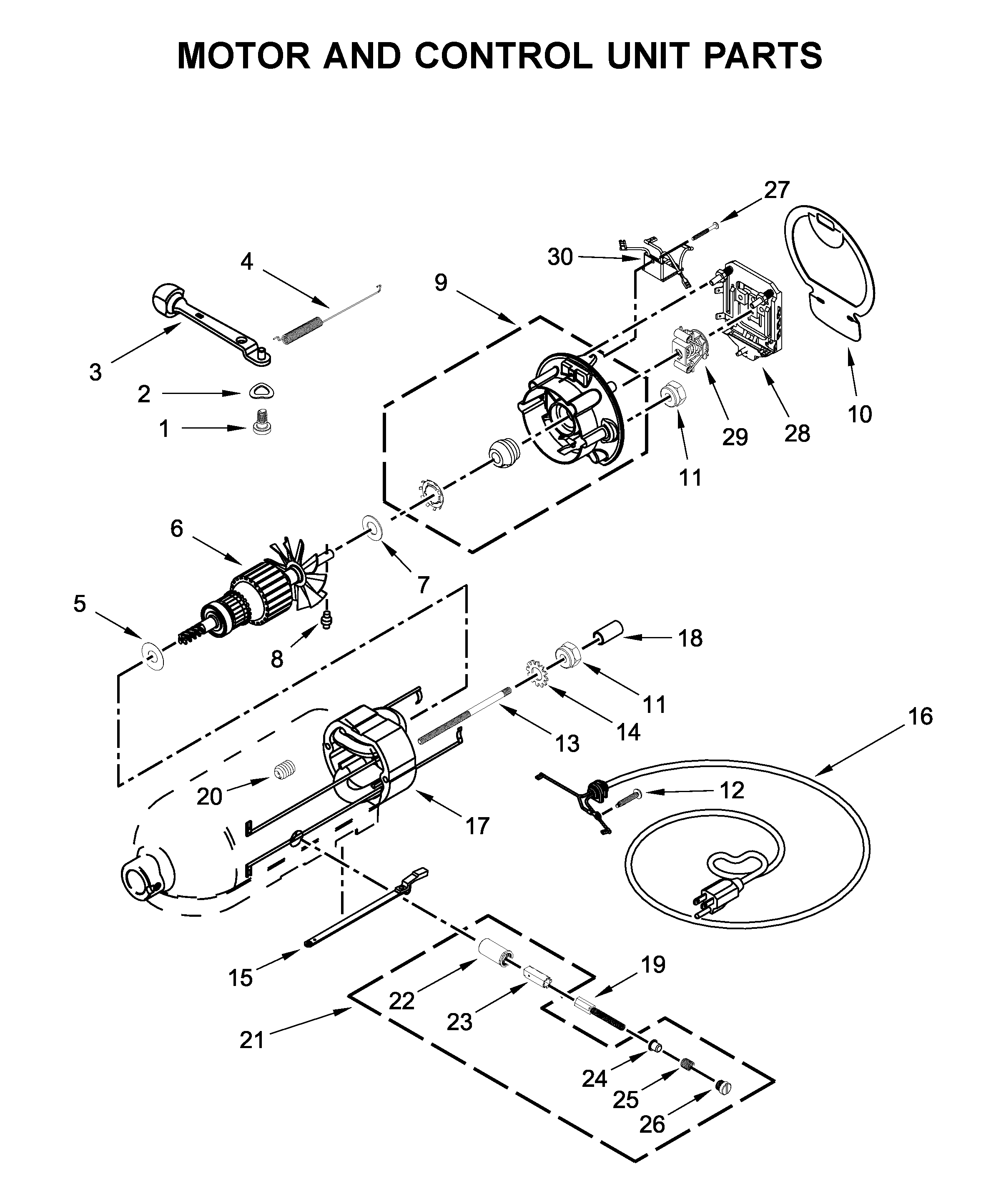 KitchenAid KSM154GBQ4HT0 motor and control unit parts diagram