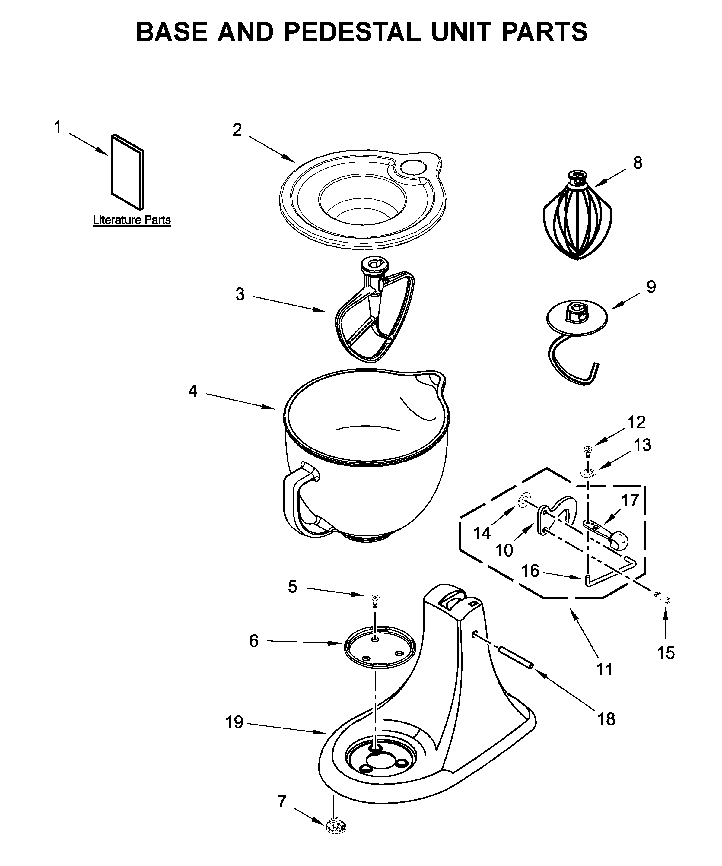 KitchenAid KSM154GBQ4HT0 base and pedestal unit parts diagram