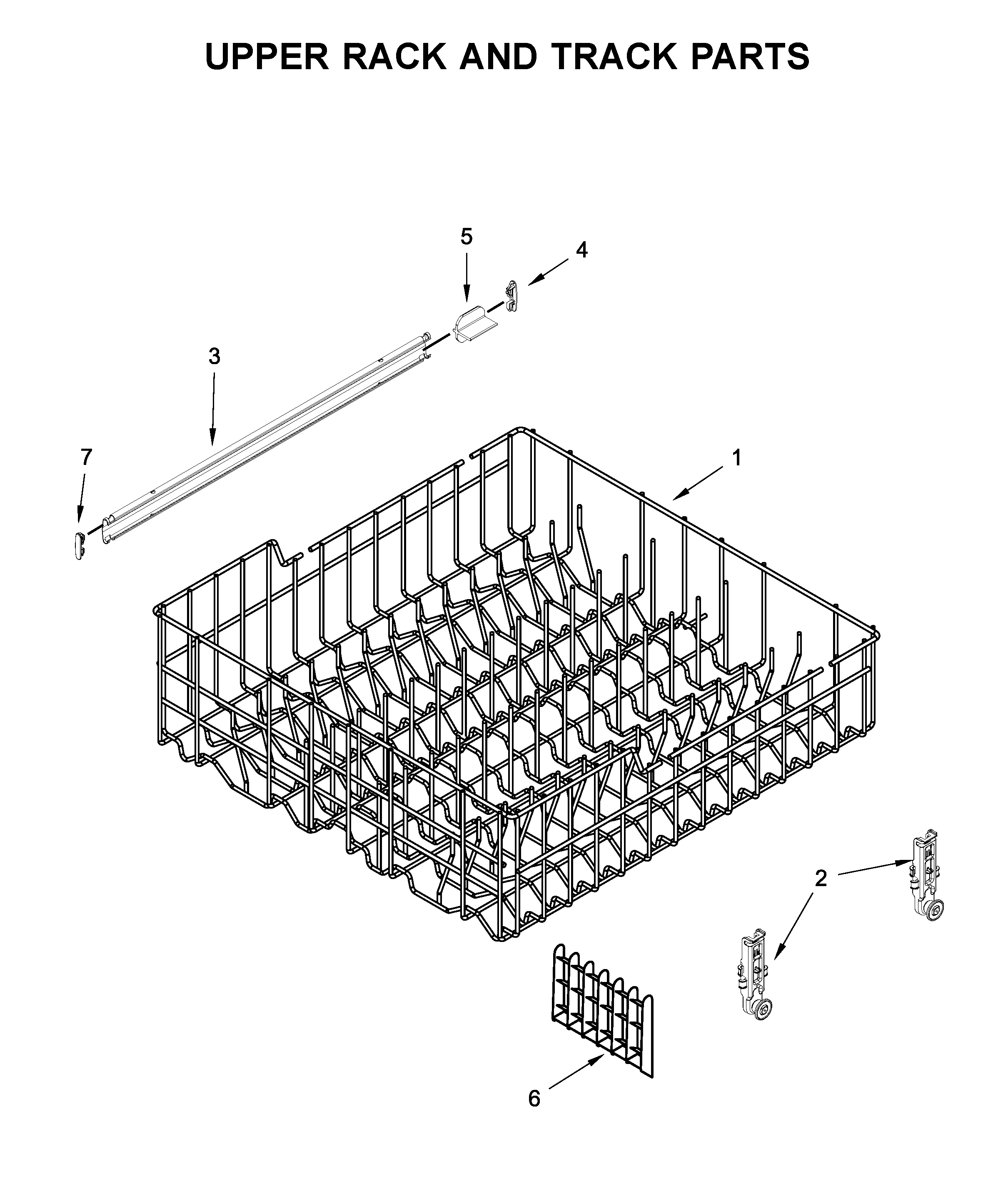 Whirlpool WDF330PAHB4 upper rack and track parts diagram