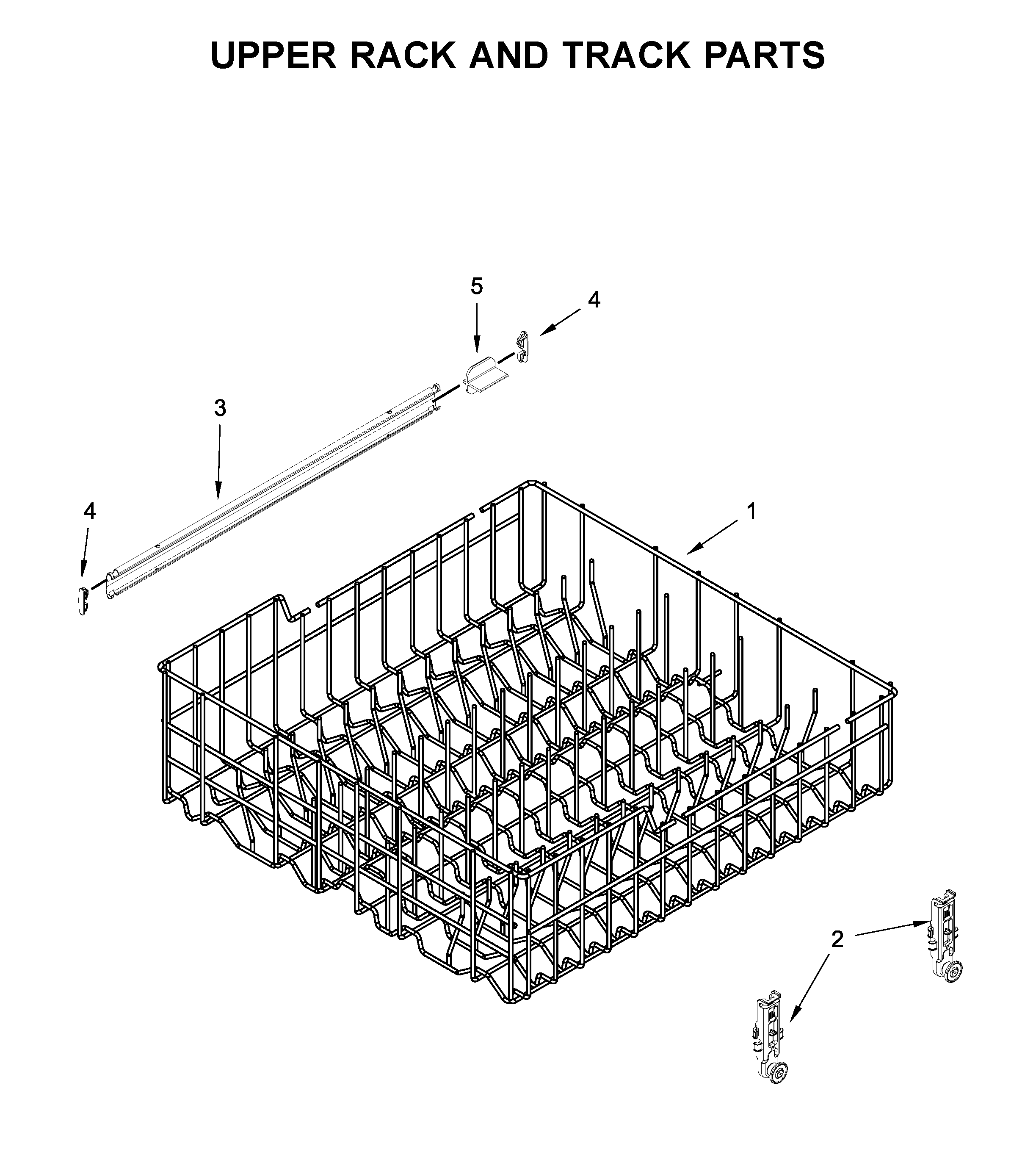 Whirlpool WDF130PAHB2 upper rack and track parts diagram