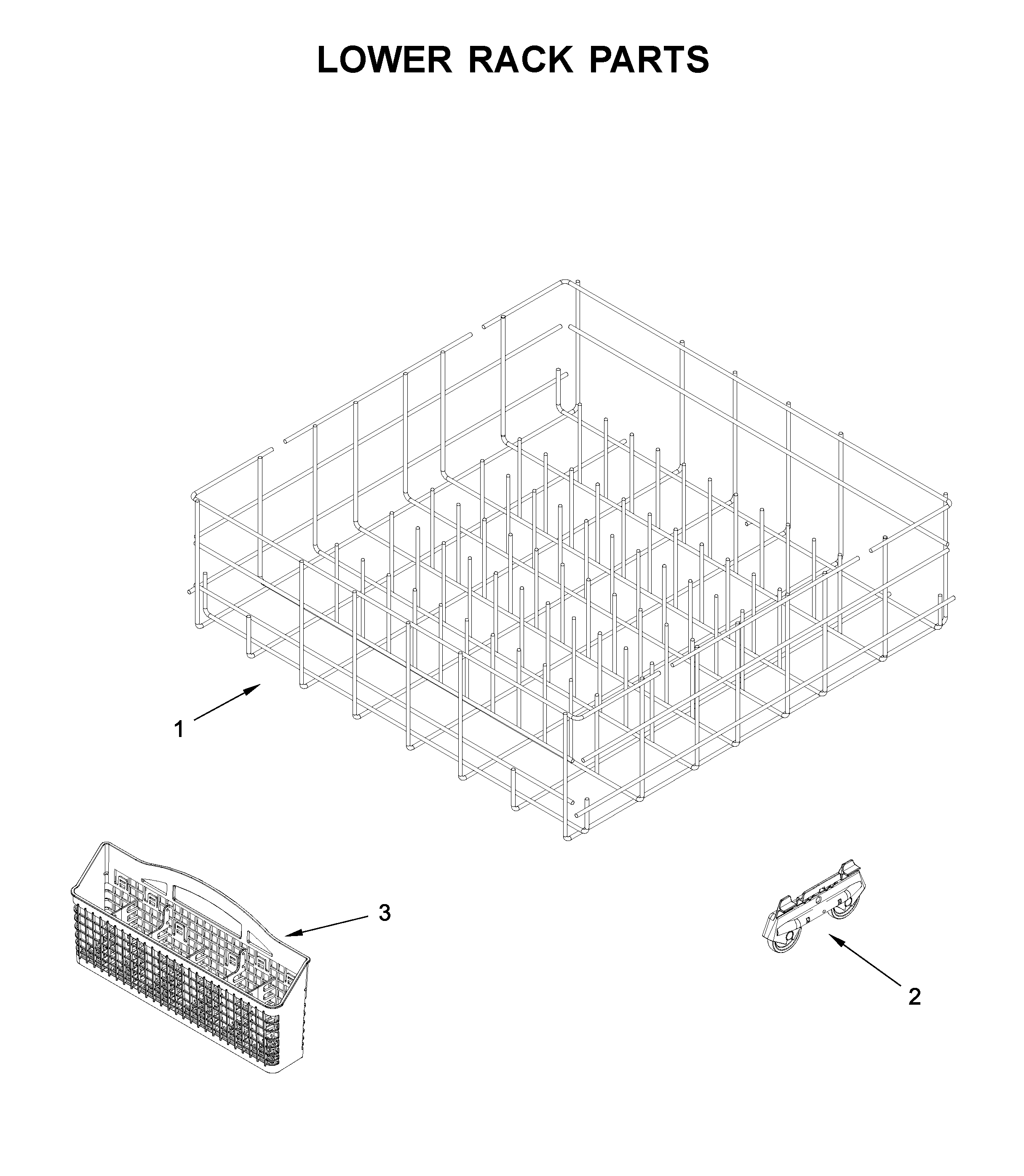 Whirlpool WDF130PAHB2 lower rack parts diagram