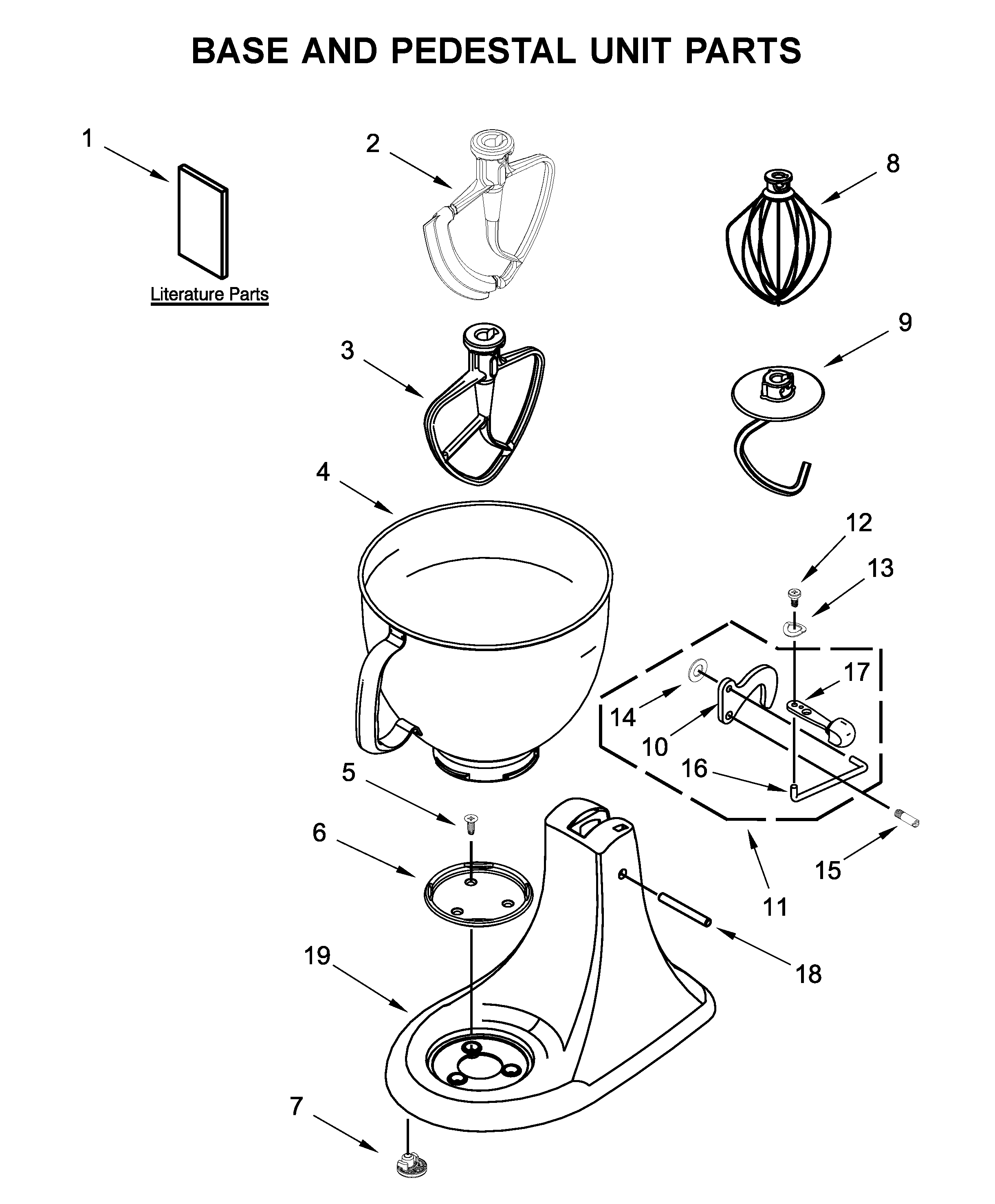 KitchenAid KSM150FECU0 base and pedestal unit parts diagram