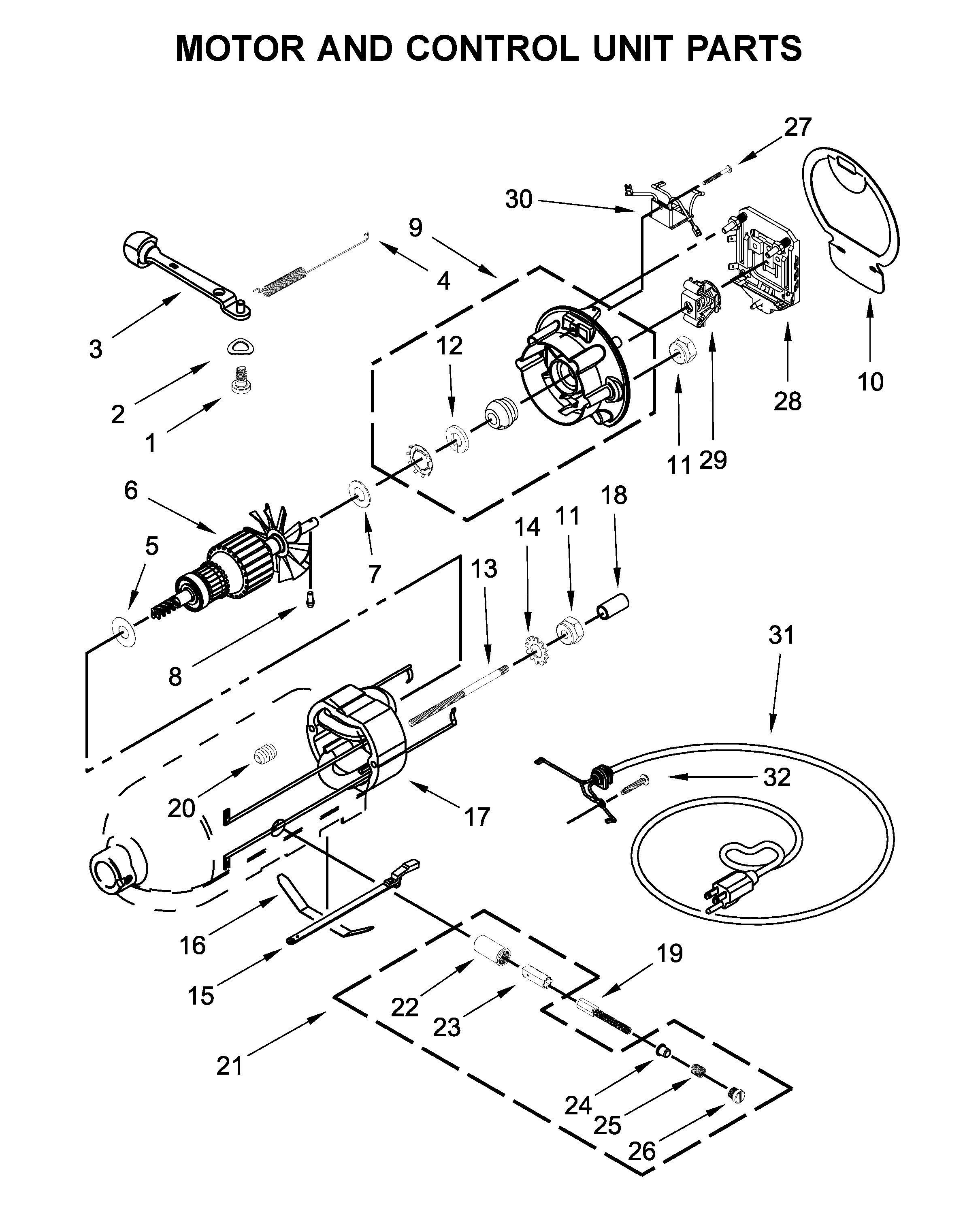 KitchenAid KSM150FECU0 motor and control unit parts diagram