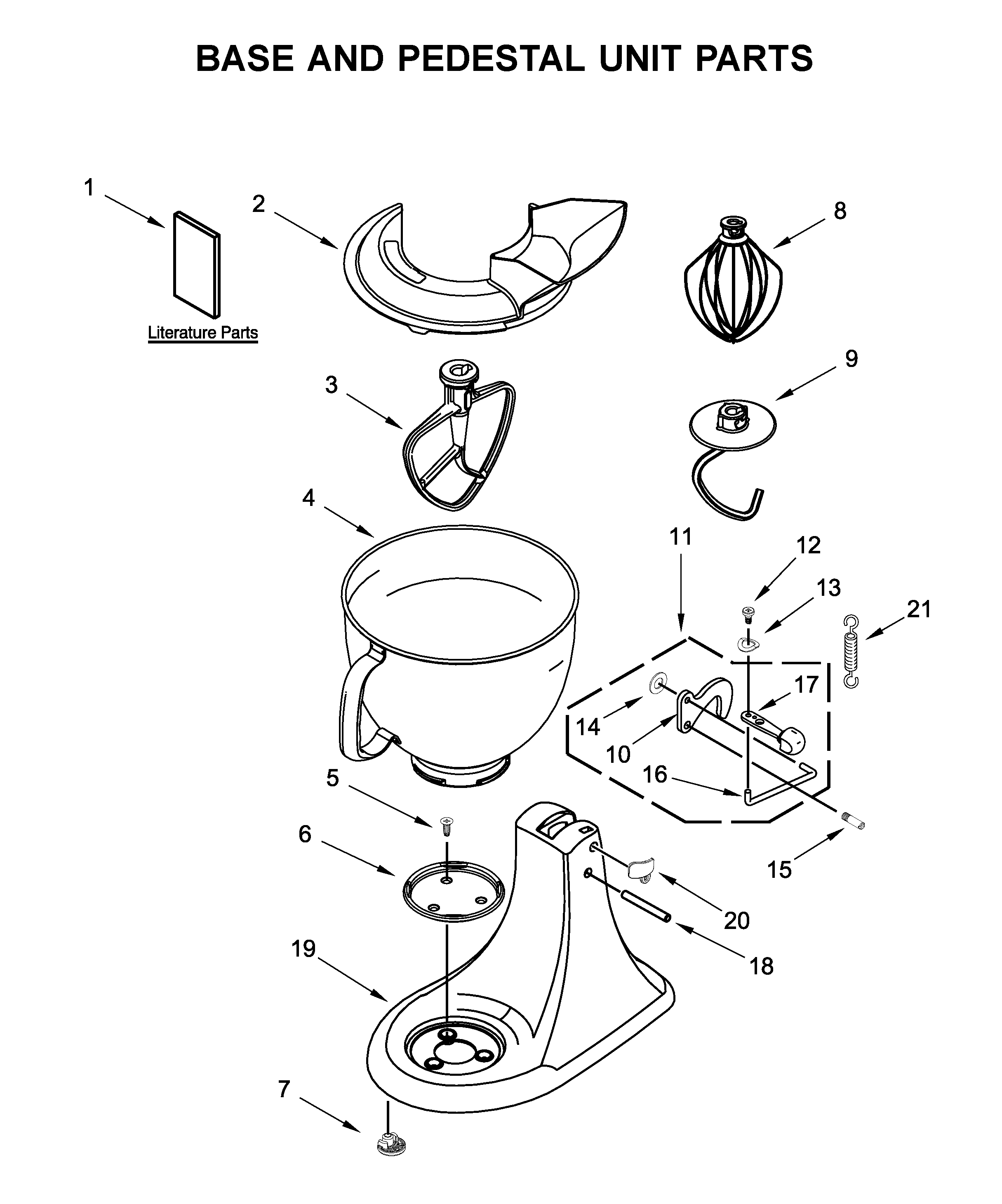 KitchenAid 5KSM150PSPER0 base and pedestal unit parts diagram