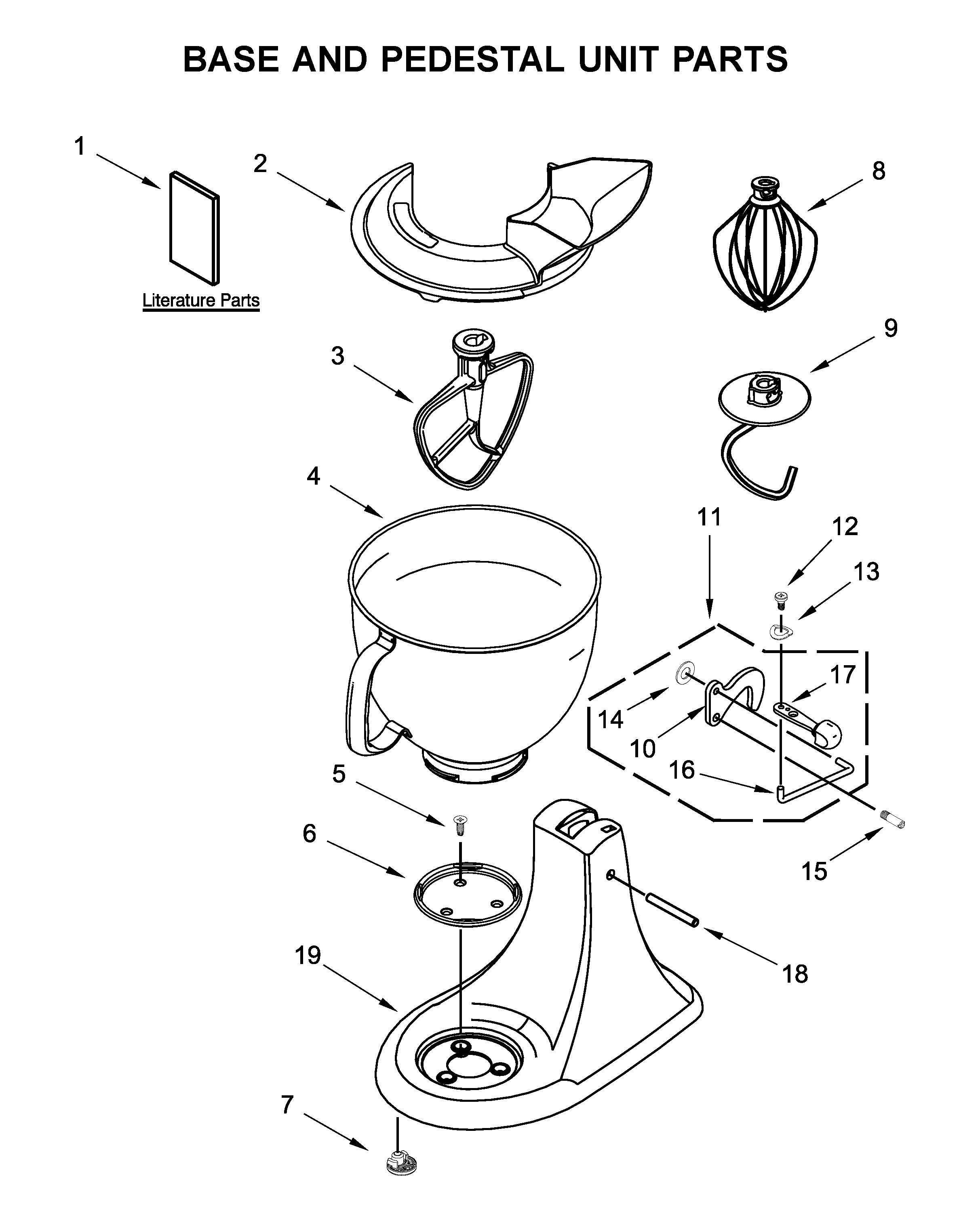 KitchenAid KSM150PSDR0 base and pedestal unit parts diagram
