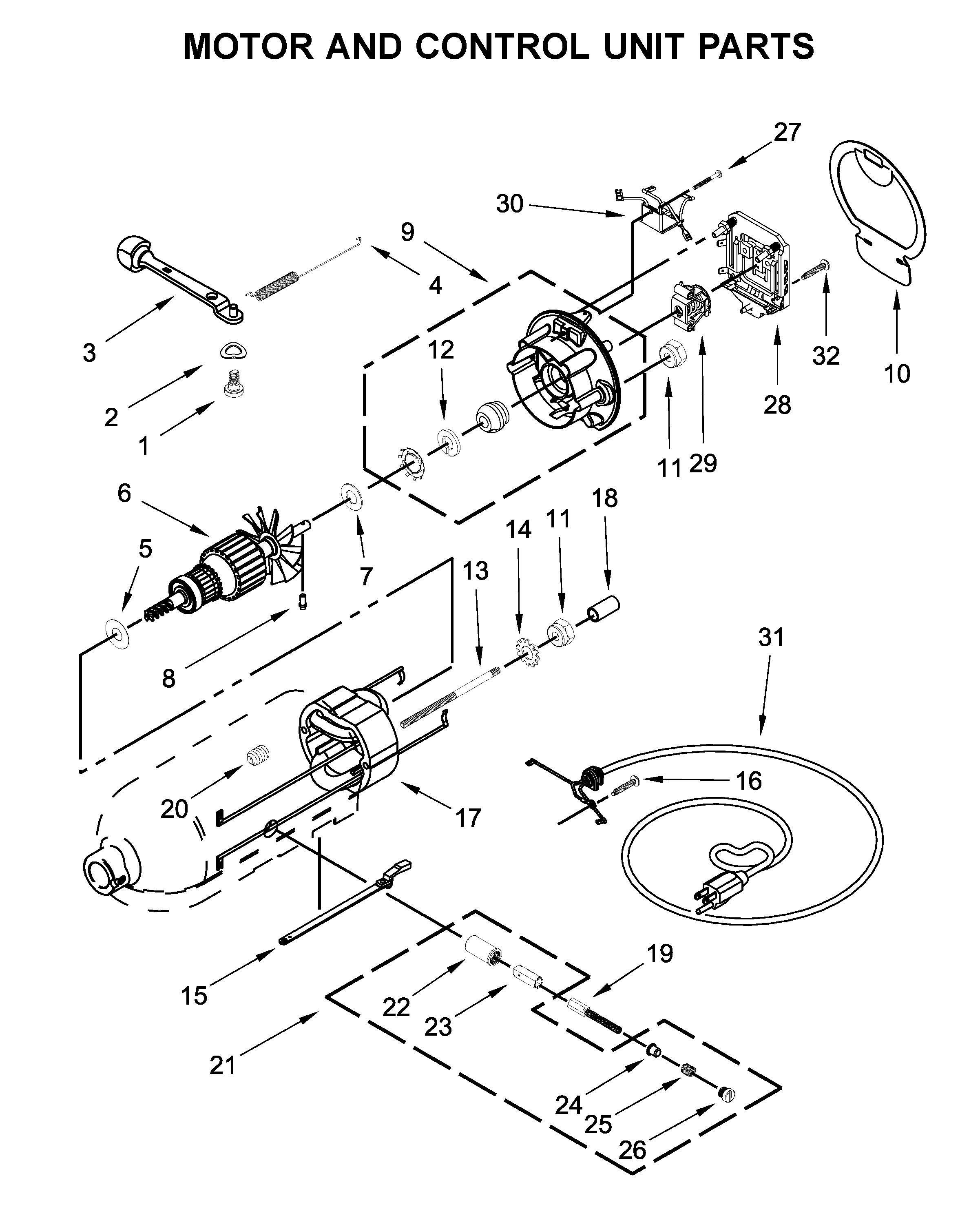 KitchenAid KSM150PSDR0 motor and control unit parts diagram