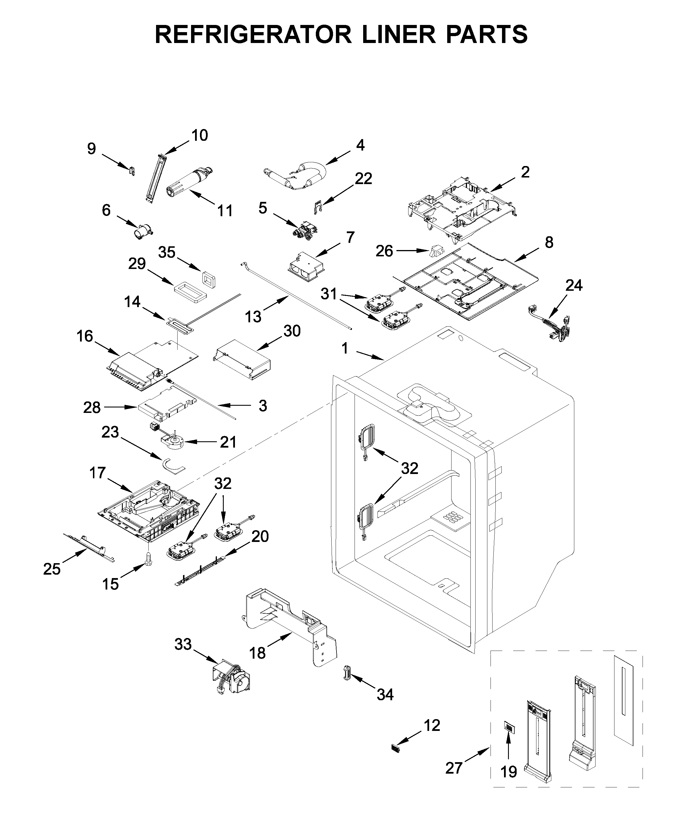 KitchenAid KRFF507HBS02 refrigerator liner parts diagram