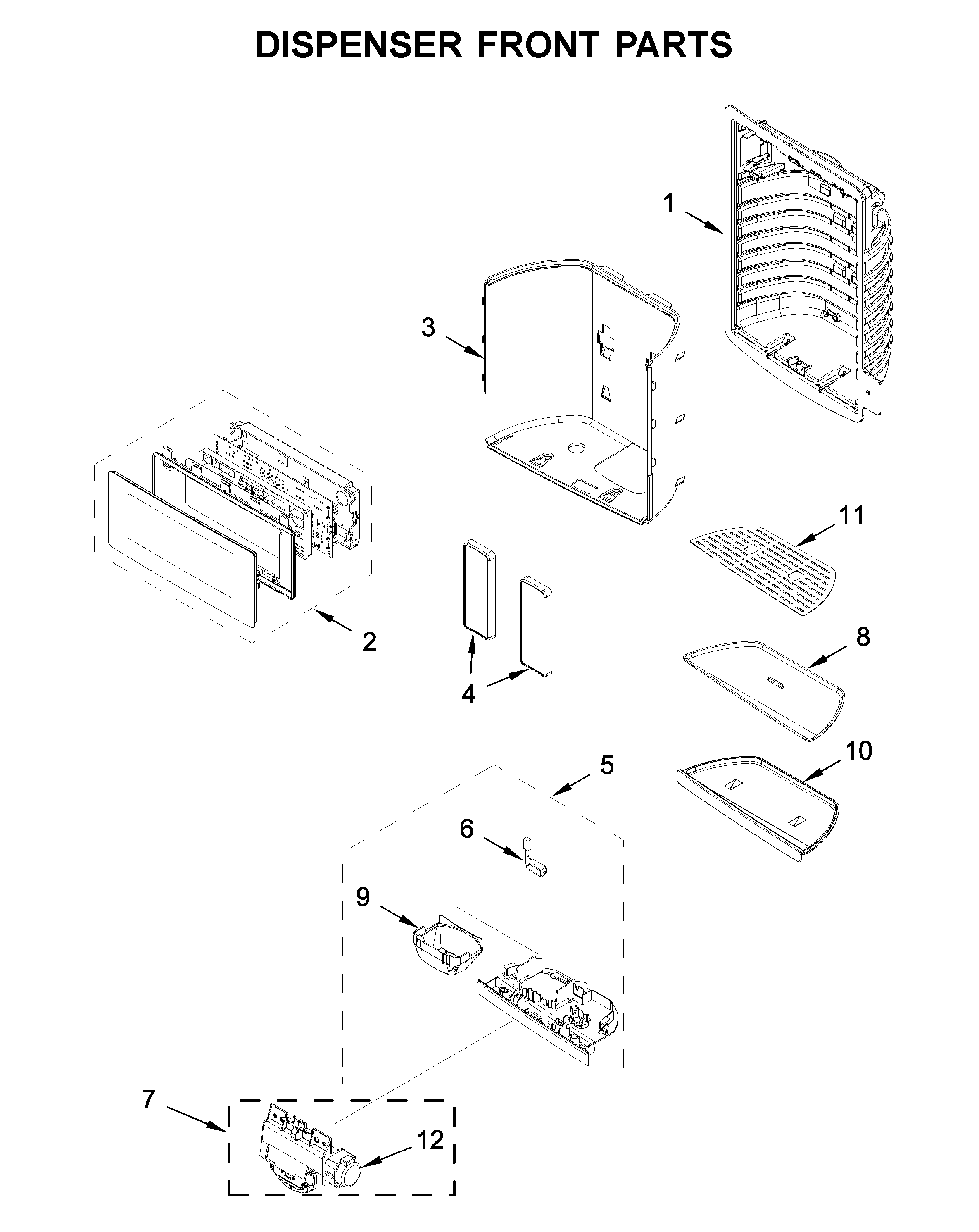 KitchenAid KRFF507HBS02 dispenser front parts diagram