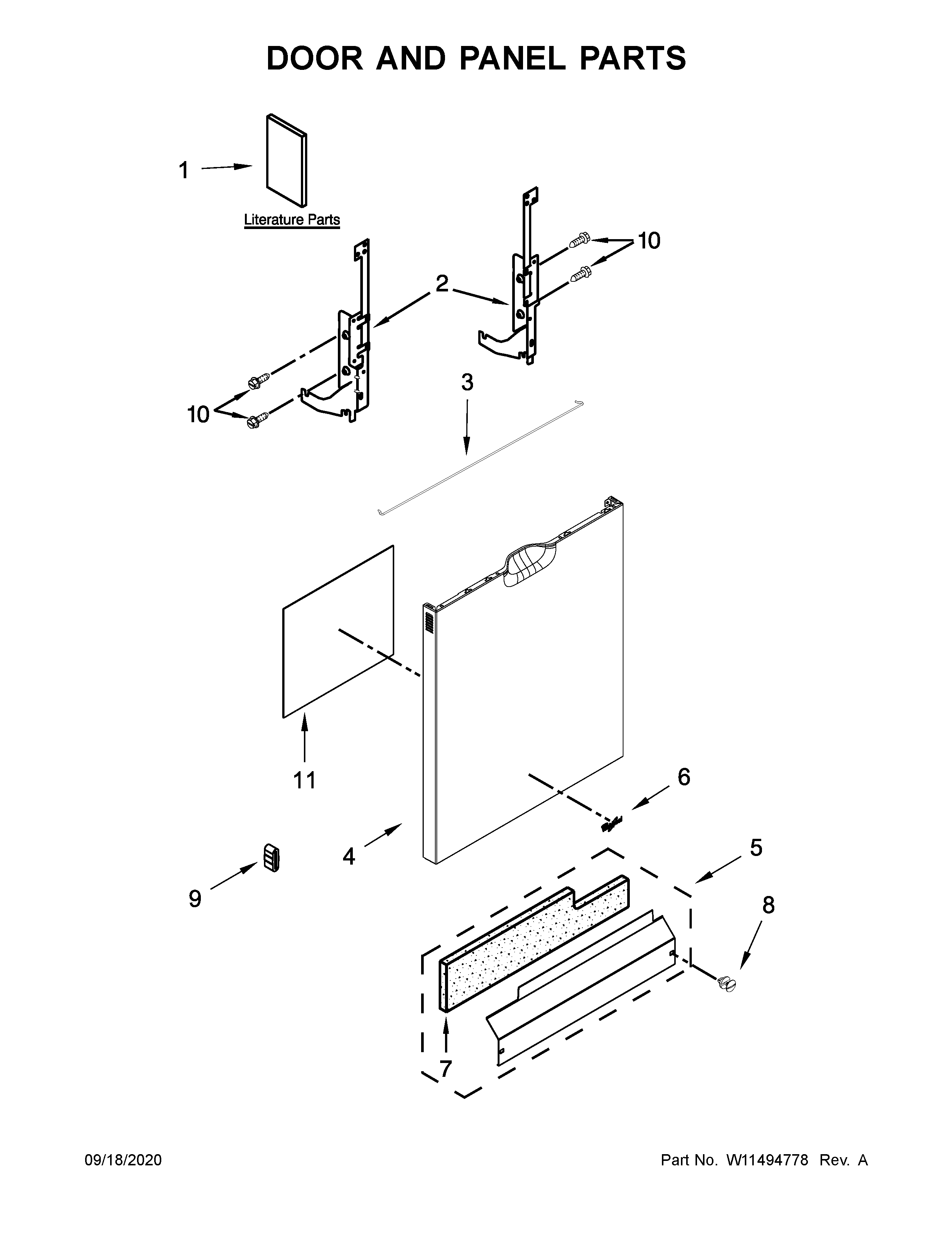 Whirlpool WDF520PADW9 door and panel parts diagram