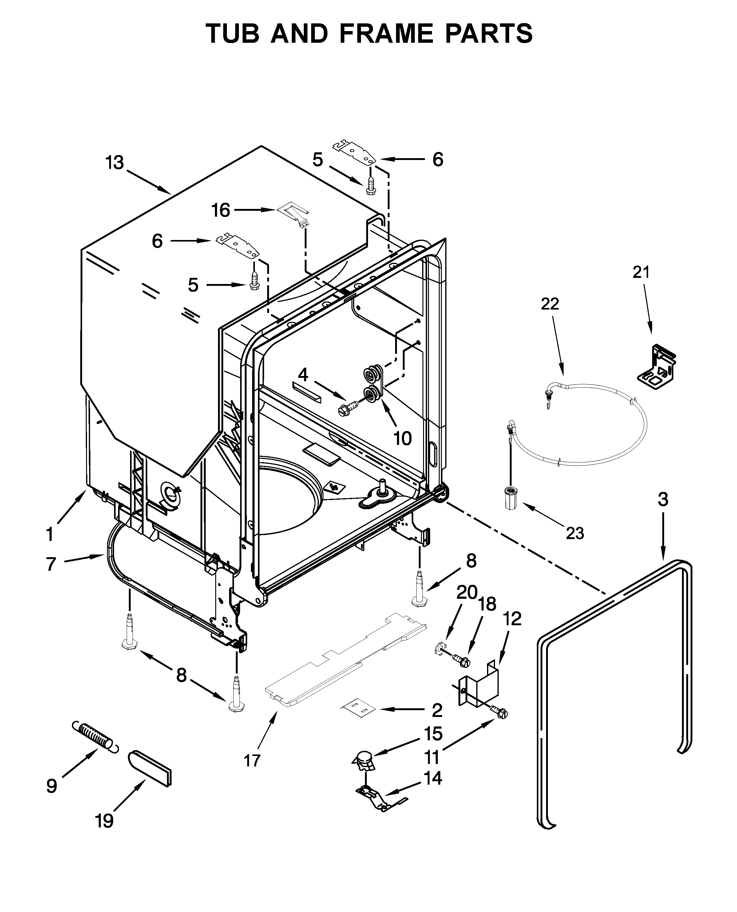 Whirlpool WDF520PADW9 tub and frame parts diagram