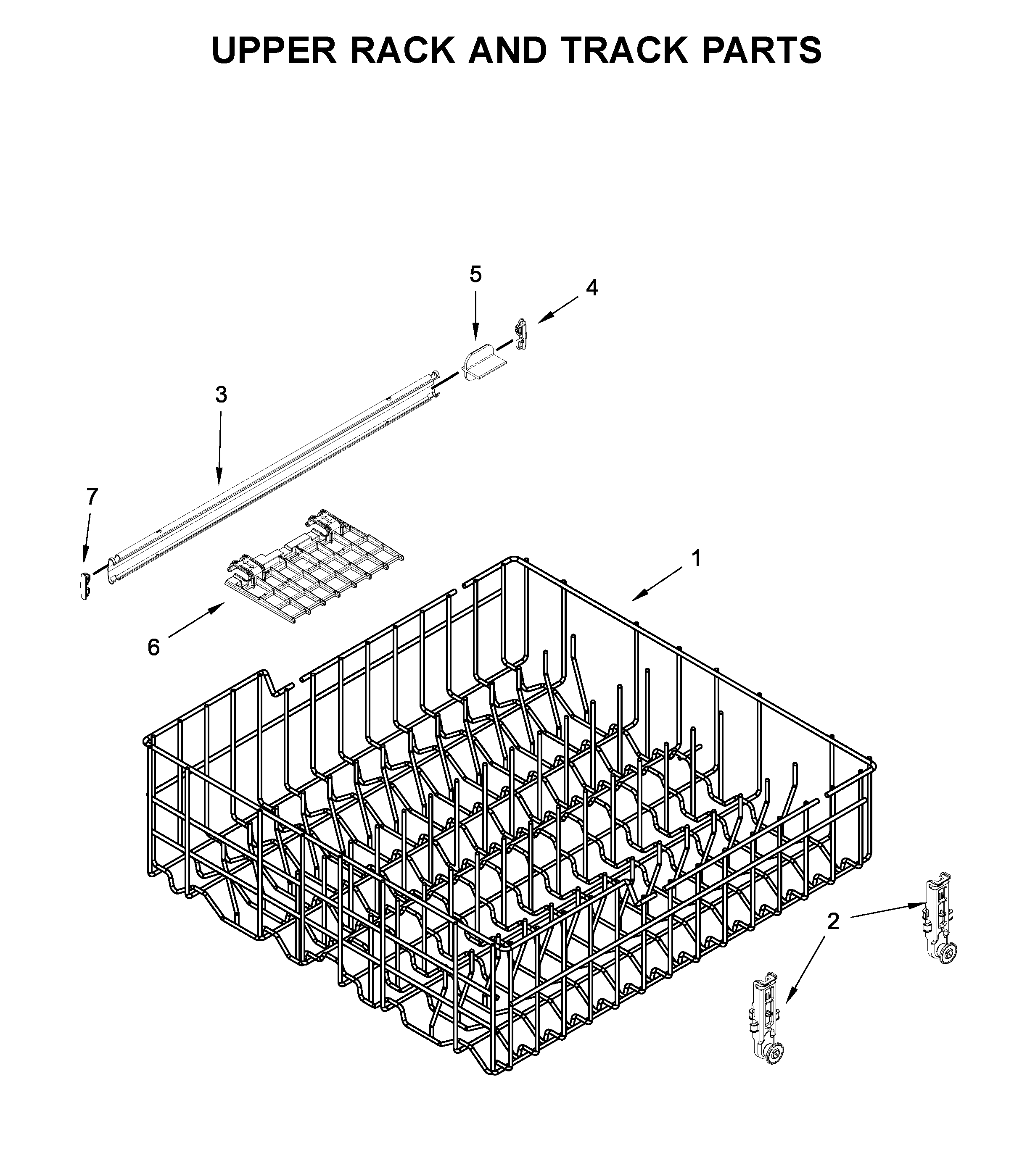Whirlpool WDF520PADW9 upper rack and track parts diagram