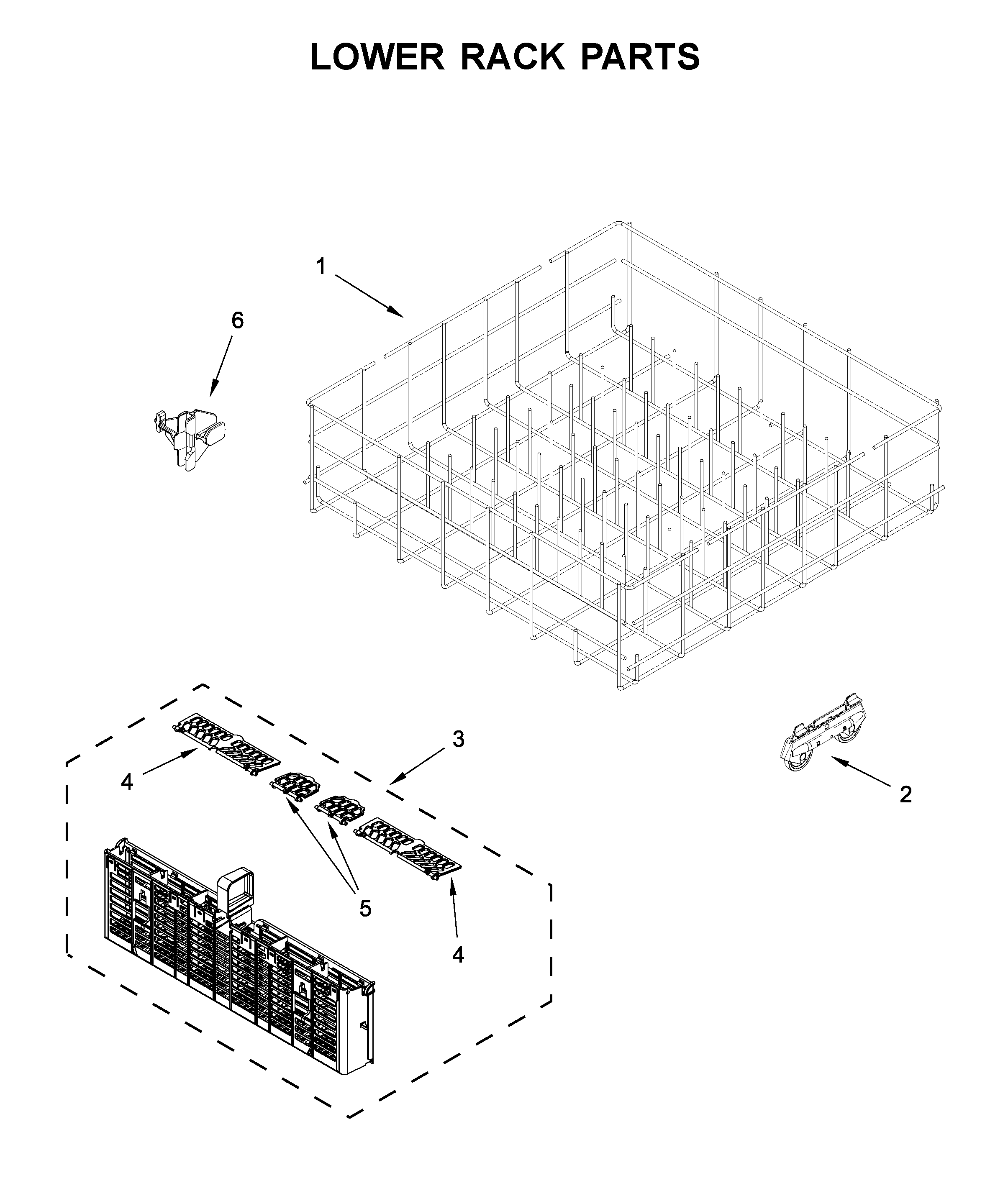 Whirlpool WDF520PADW9 lower rack parts diagram