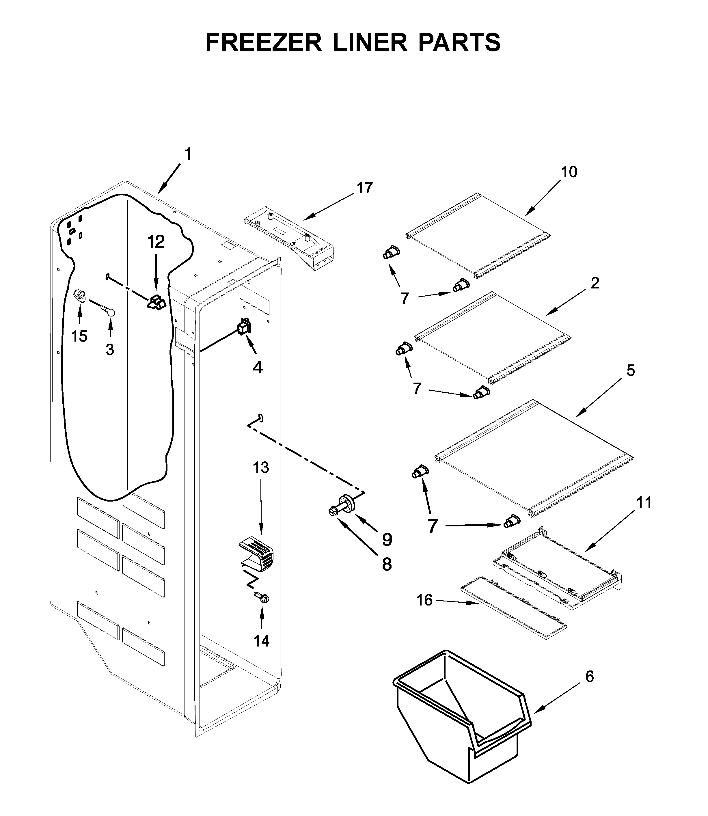 Maytag MSS25C4MGW00 freezer liner parts diagram
