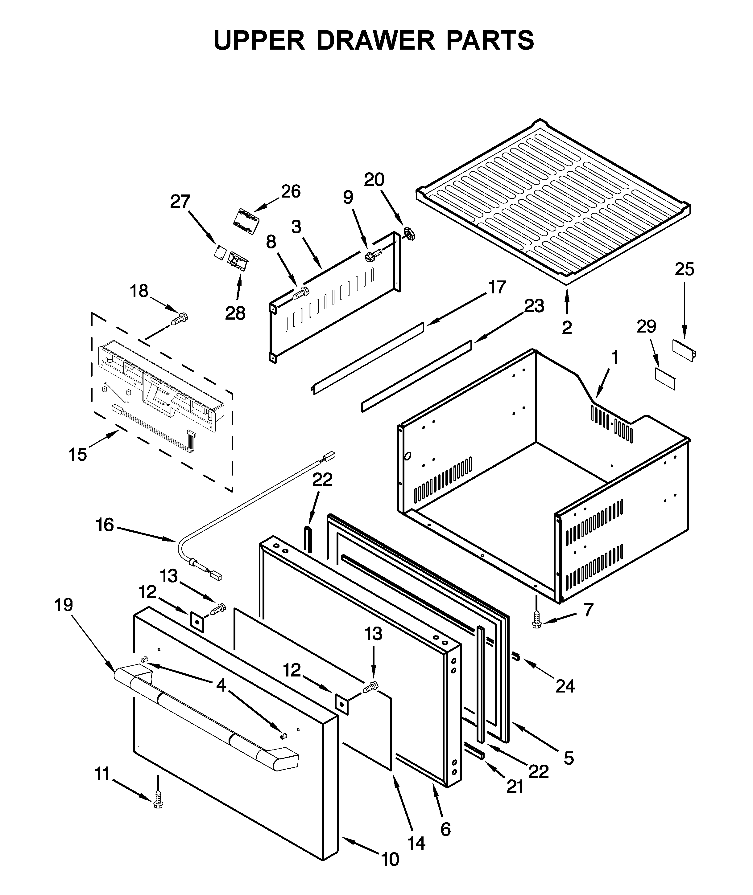 Jenn-Air JUDFP242HL00 upper drawer parts diagram