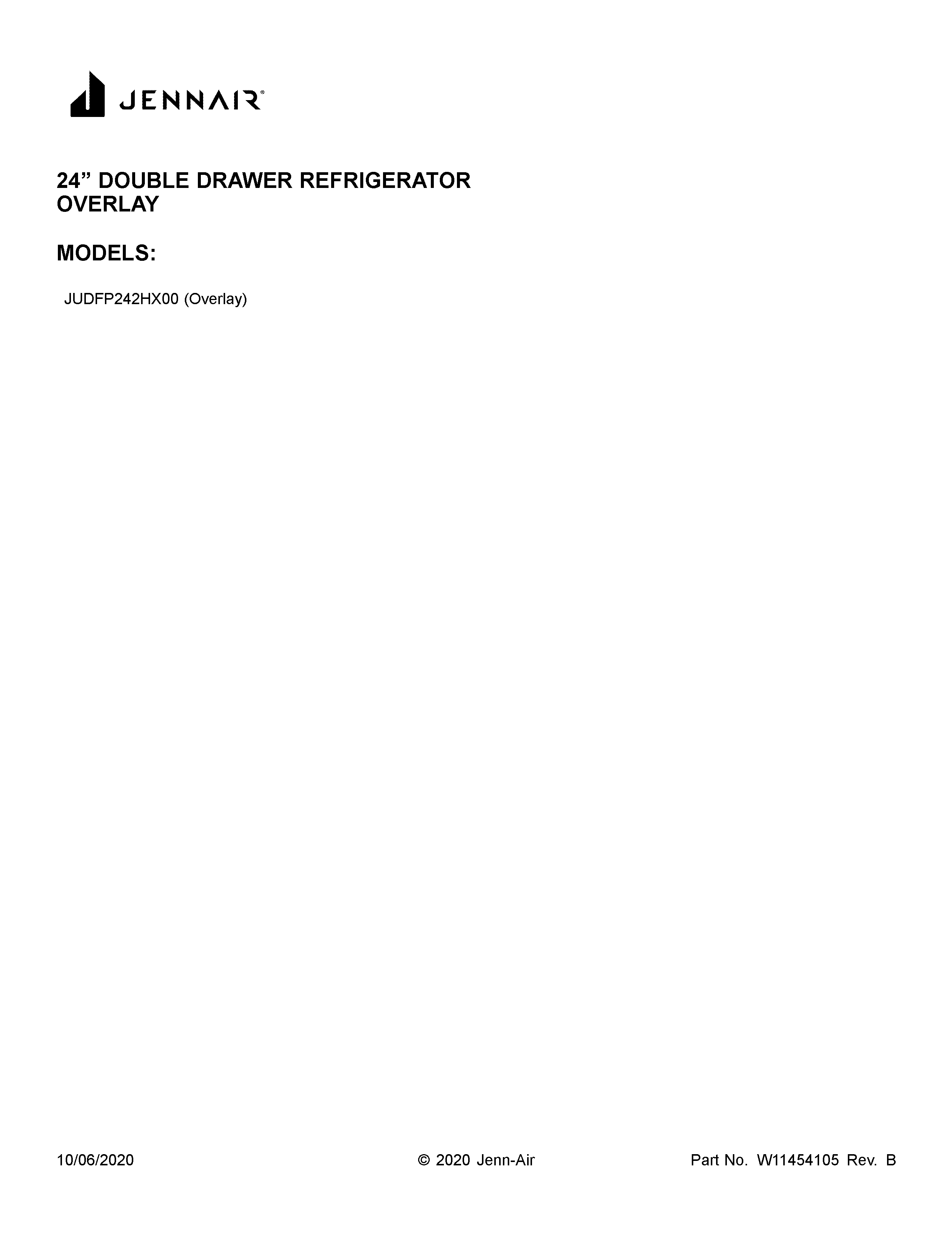 Jenn-Air JUDFP242HX00 cover sheet diagram