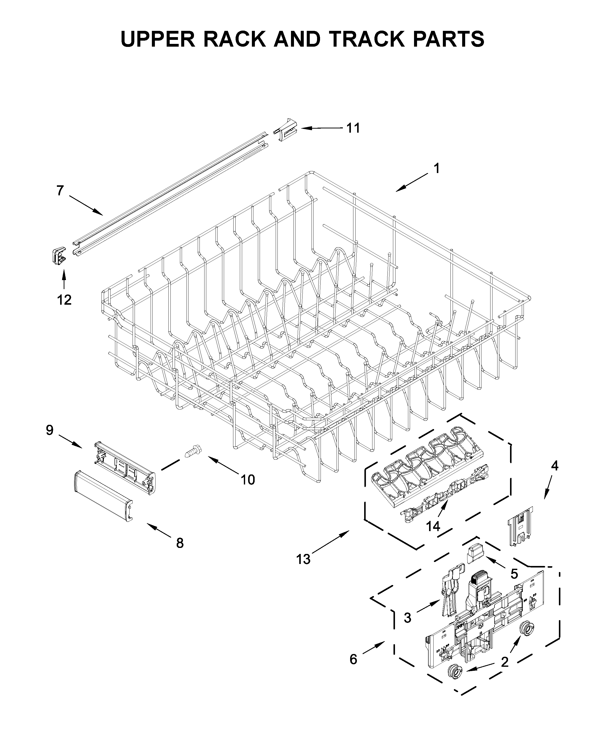 Maytag MDB7959SKZ0 upper rack and track parts diagram