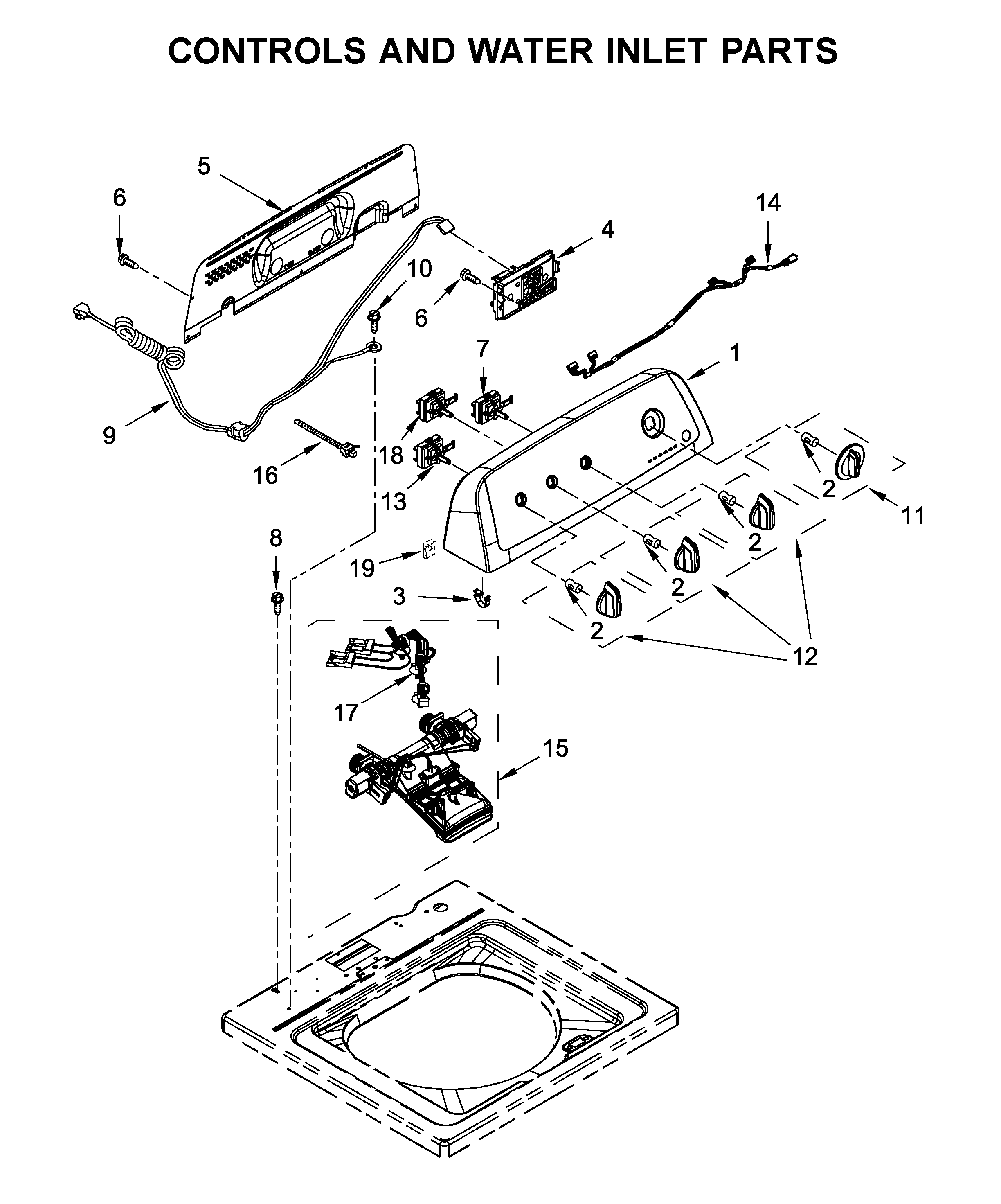 Inglis ITW4880HW2 controls and water inlet parts diagram