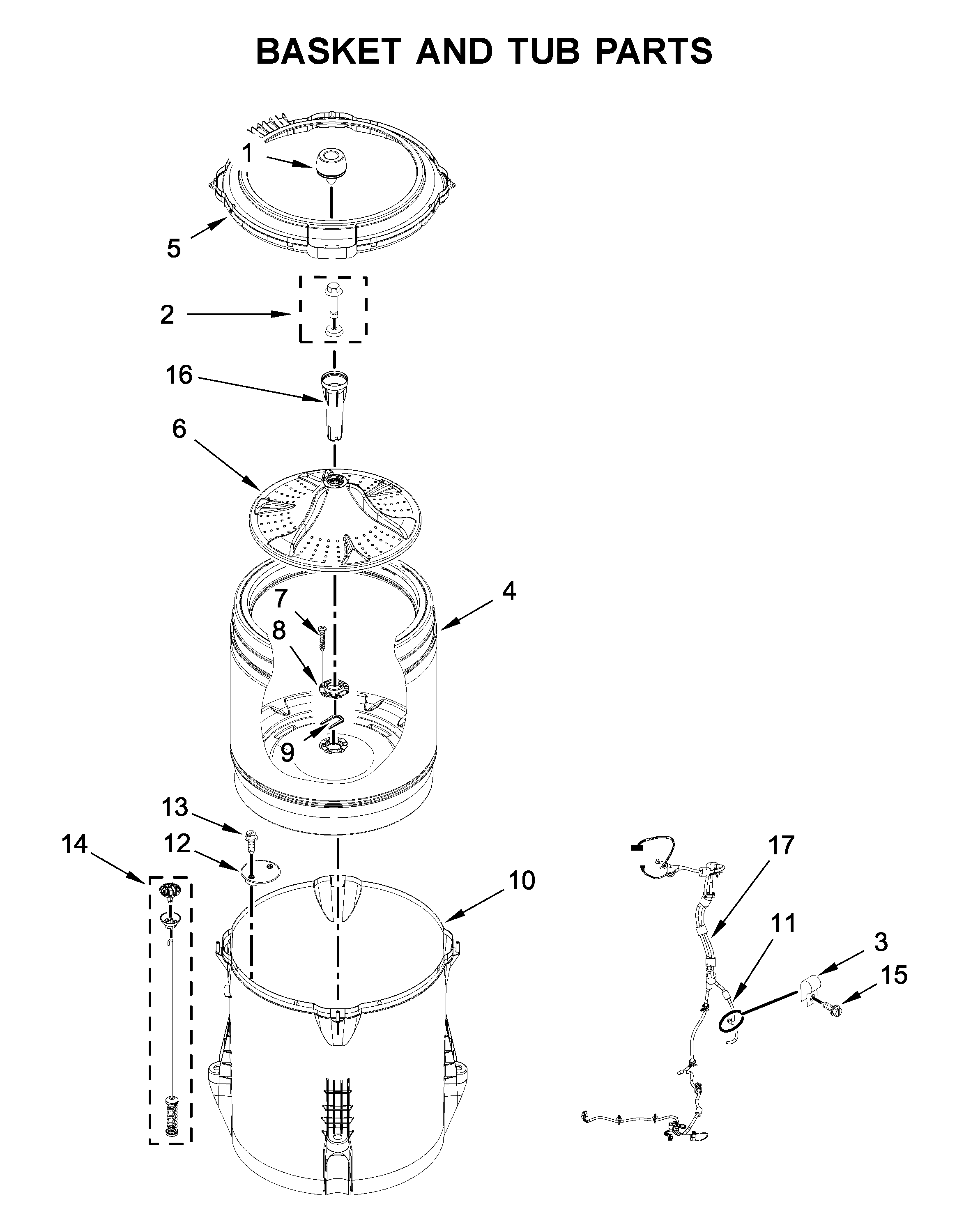Inglis ITW4880HW2 basket and tub parts diagram