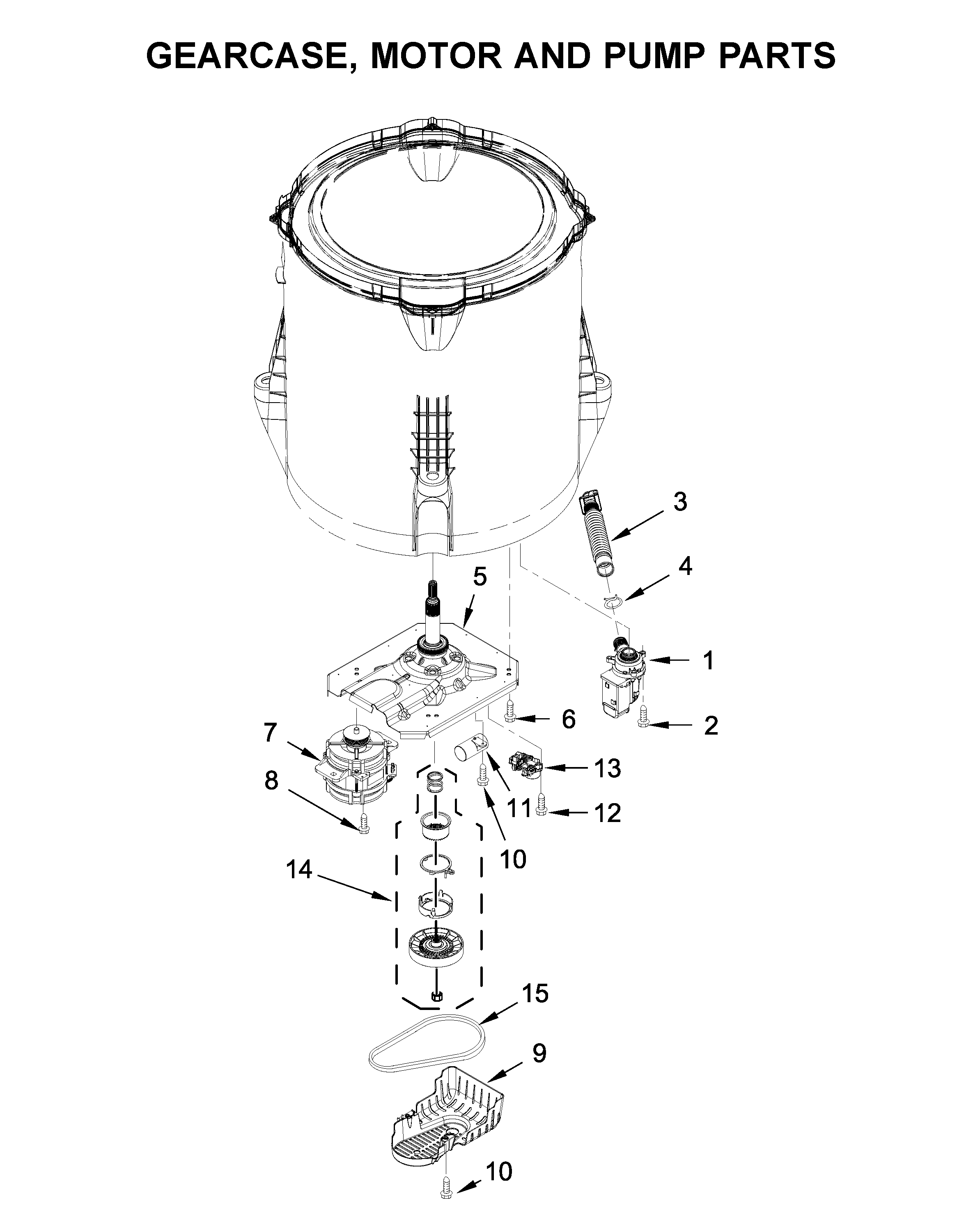 Inglis ITW4880HW2 gearcase, motor and pump parts diagram