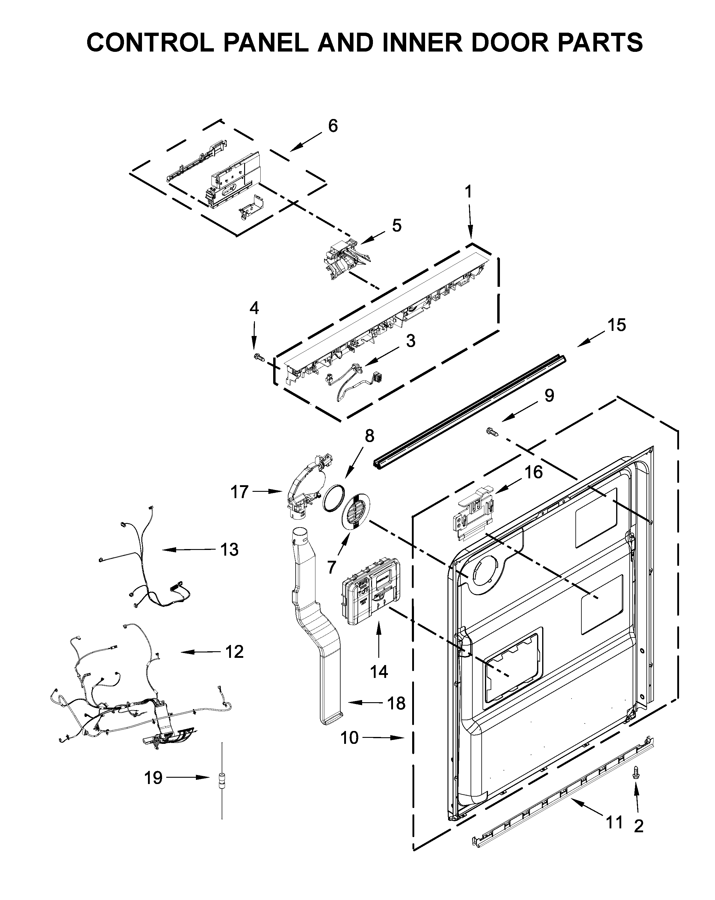 KitchenAid KDTM604KBS0 control panel and inner door parts diagram